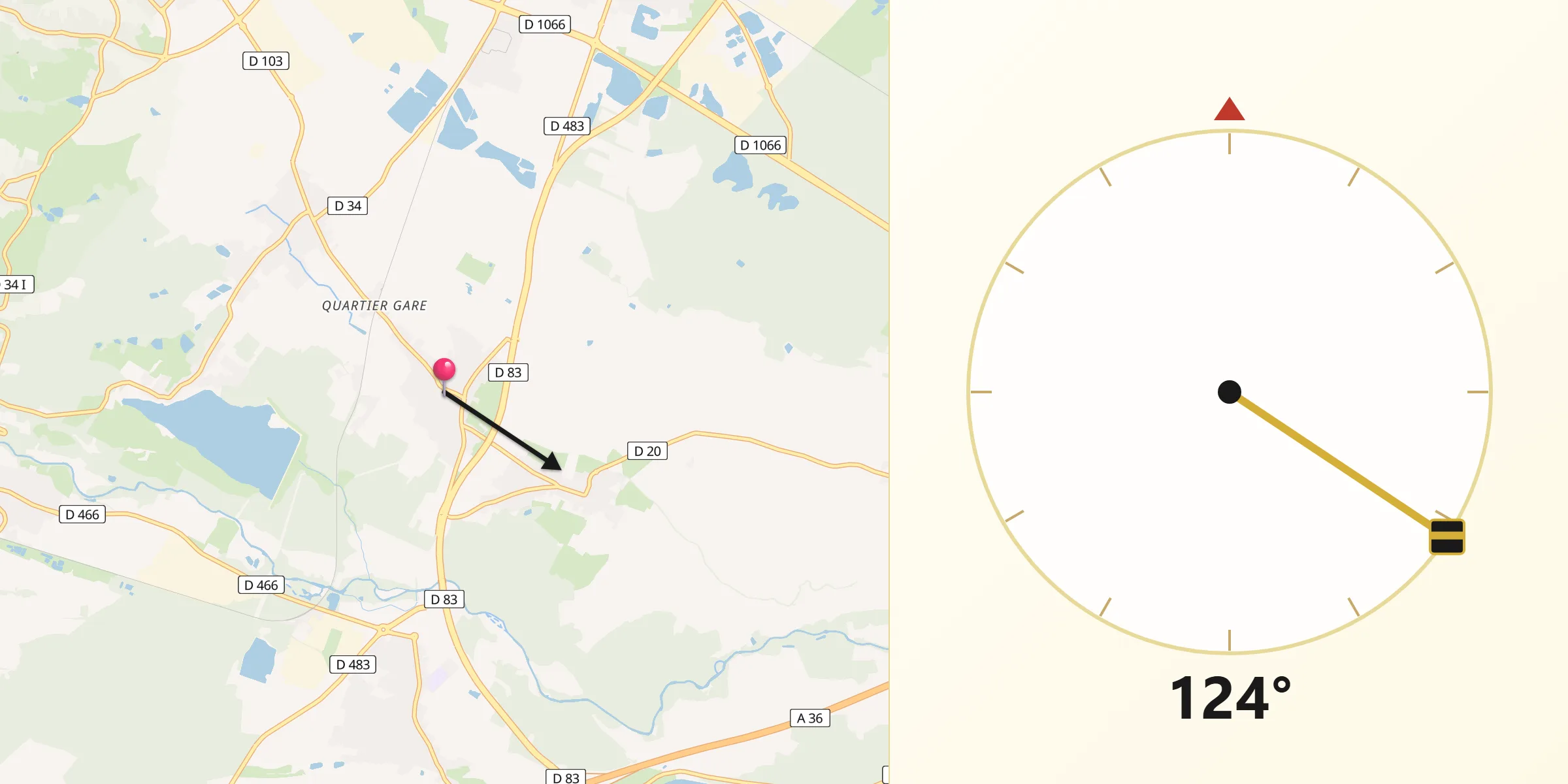Direction vers la Qibla depuis Aspach-le-Bas