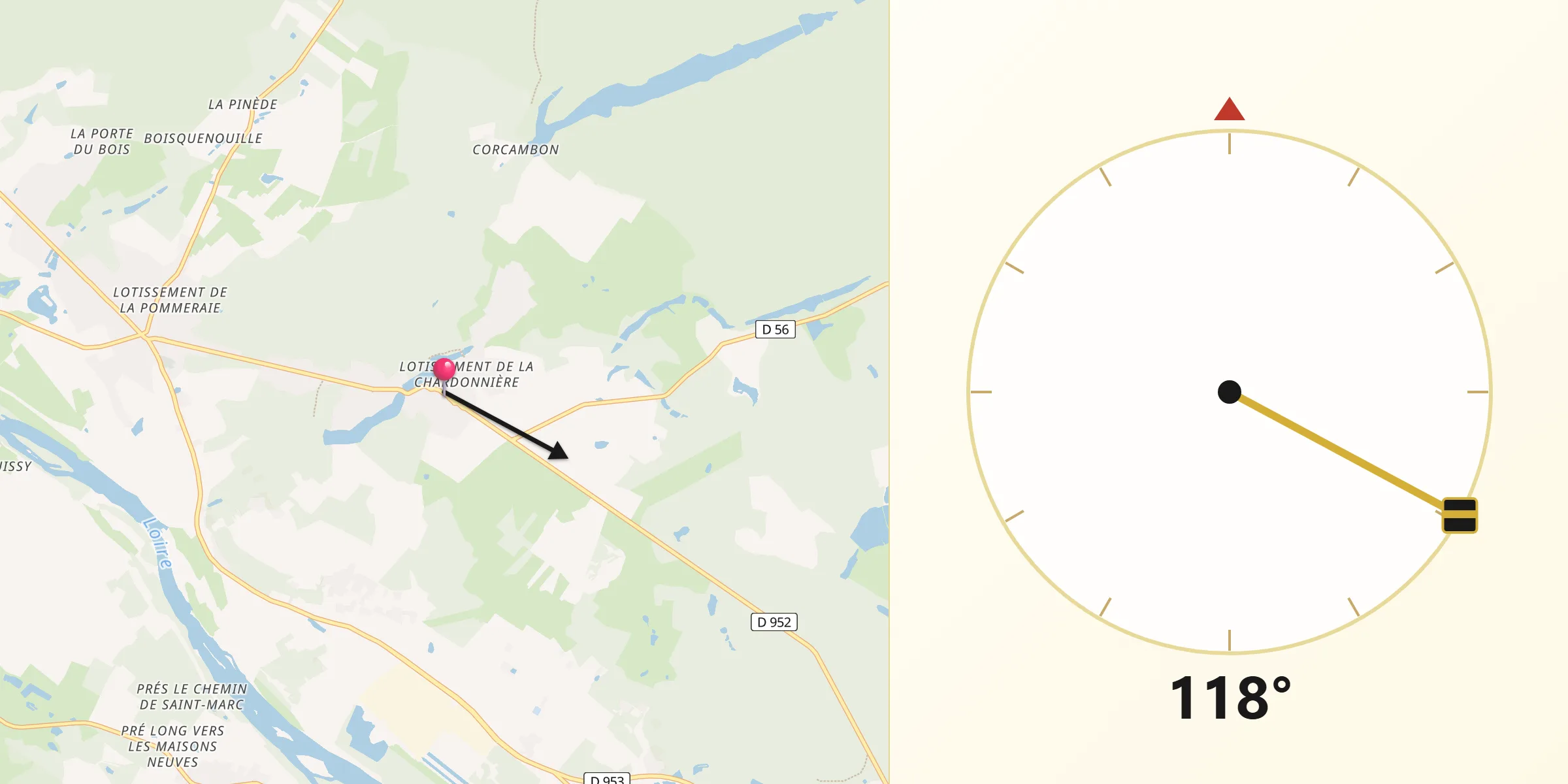 Direction vers la Qibla depuis Dampierre-en-Burly