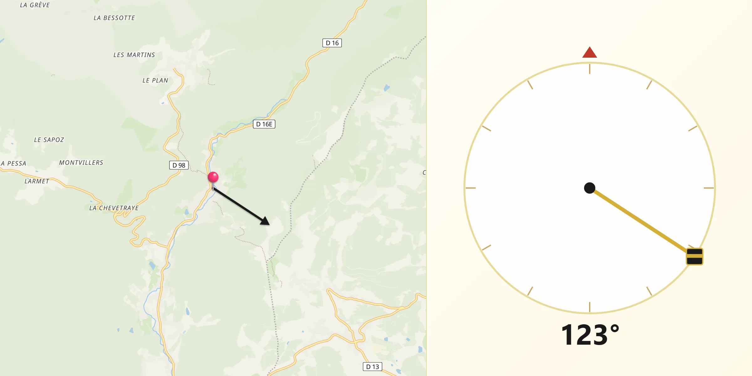 Direction vers la Qibla depuis Plancher-les-Mines