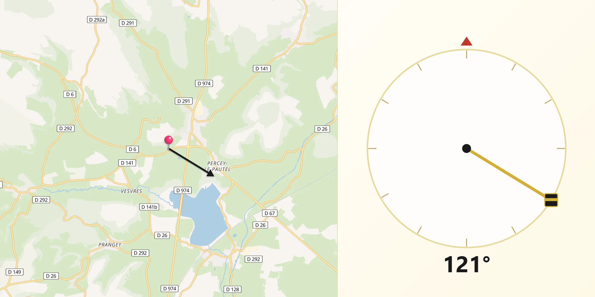Direction vers la Qibla depuis Longeau-Percey