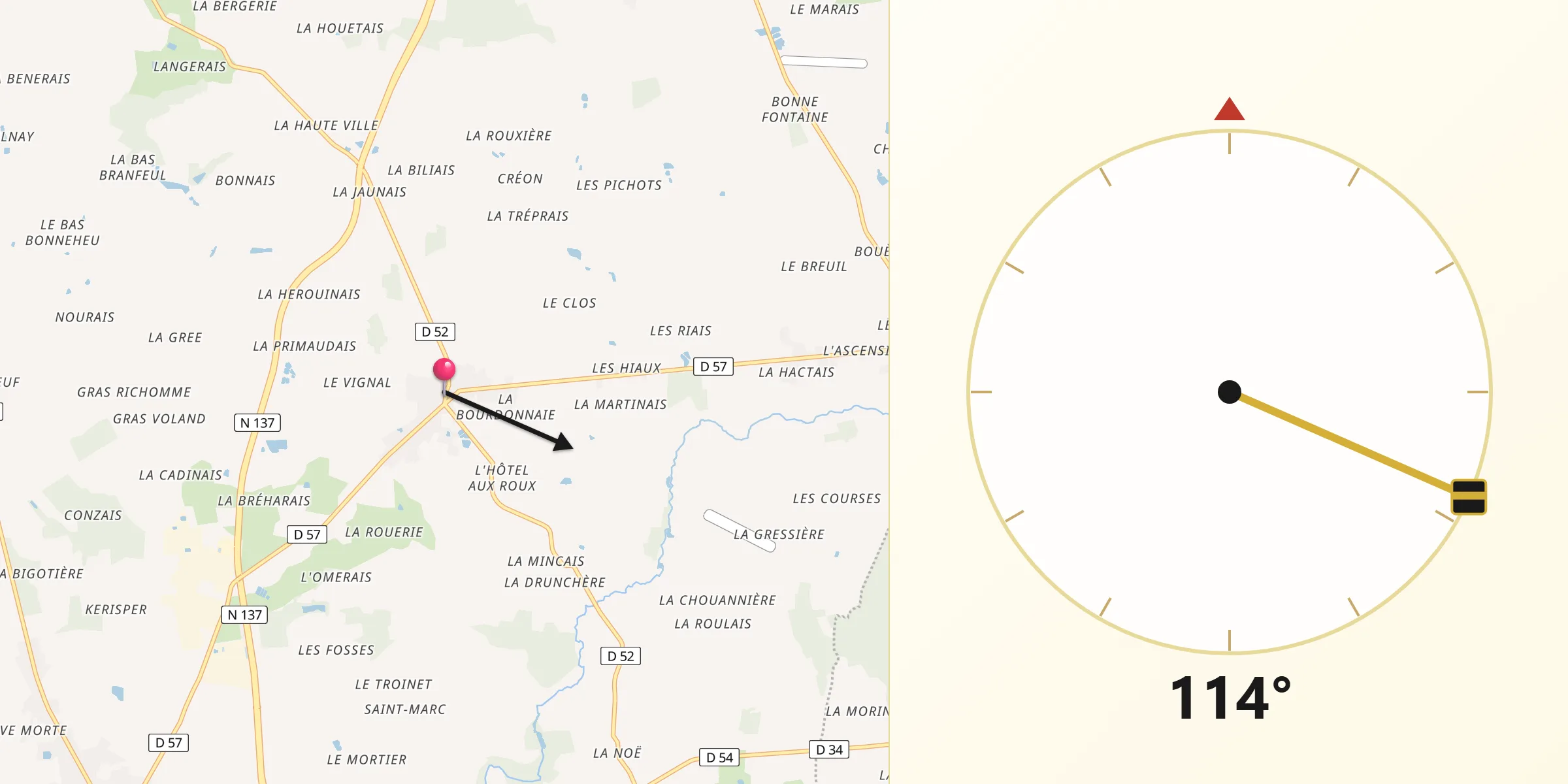 Direction vers la Qibla depuis La Dominelais
