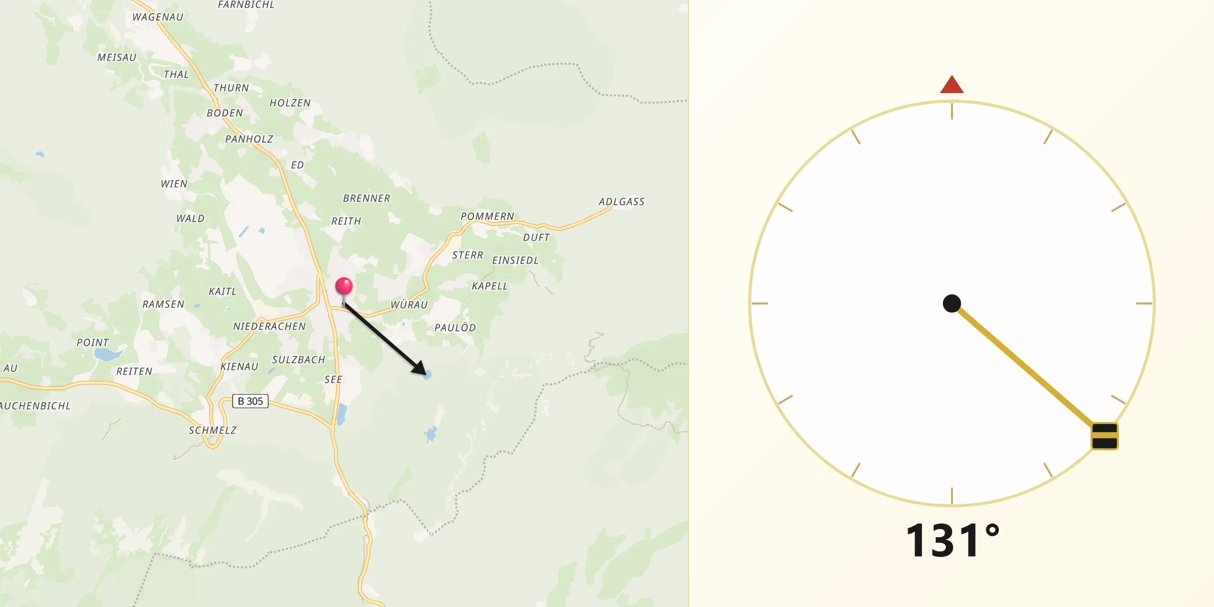 Qibla-Richtung von Inzell