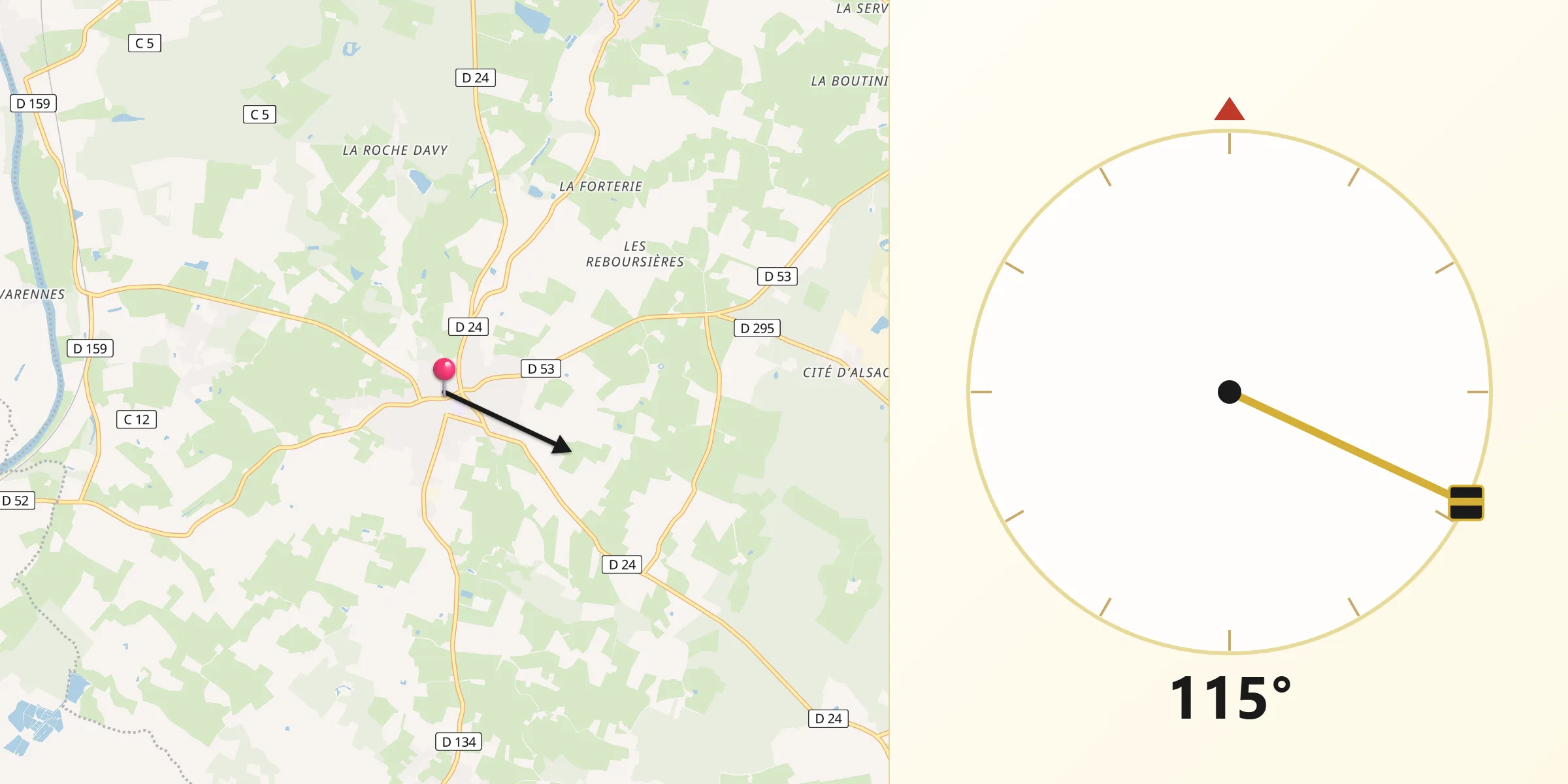 Direction vers la Qibla depuis Précigné