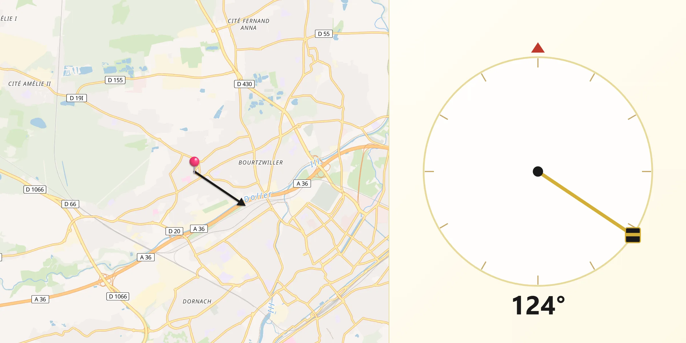 Direction vers la Qibla depuis Pfastatt