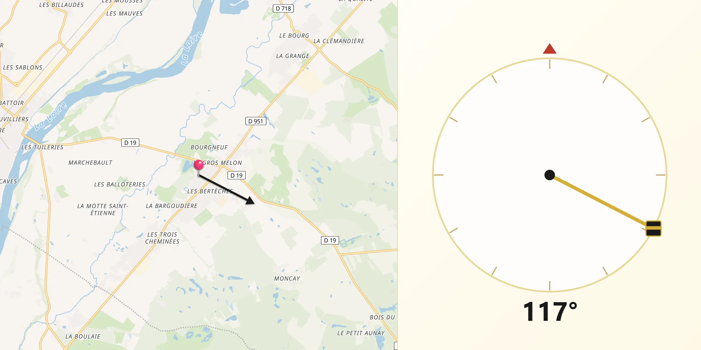 Direction vers la Qibla depuis Lailly-en-Val