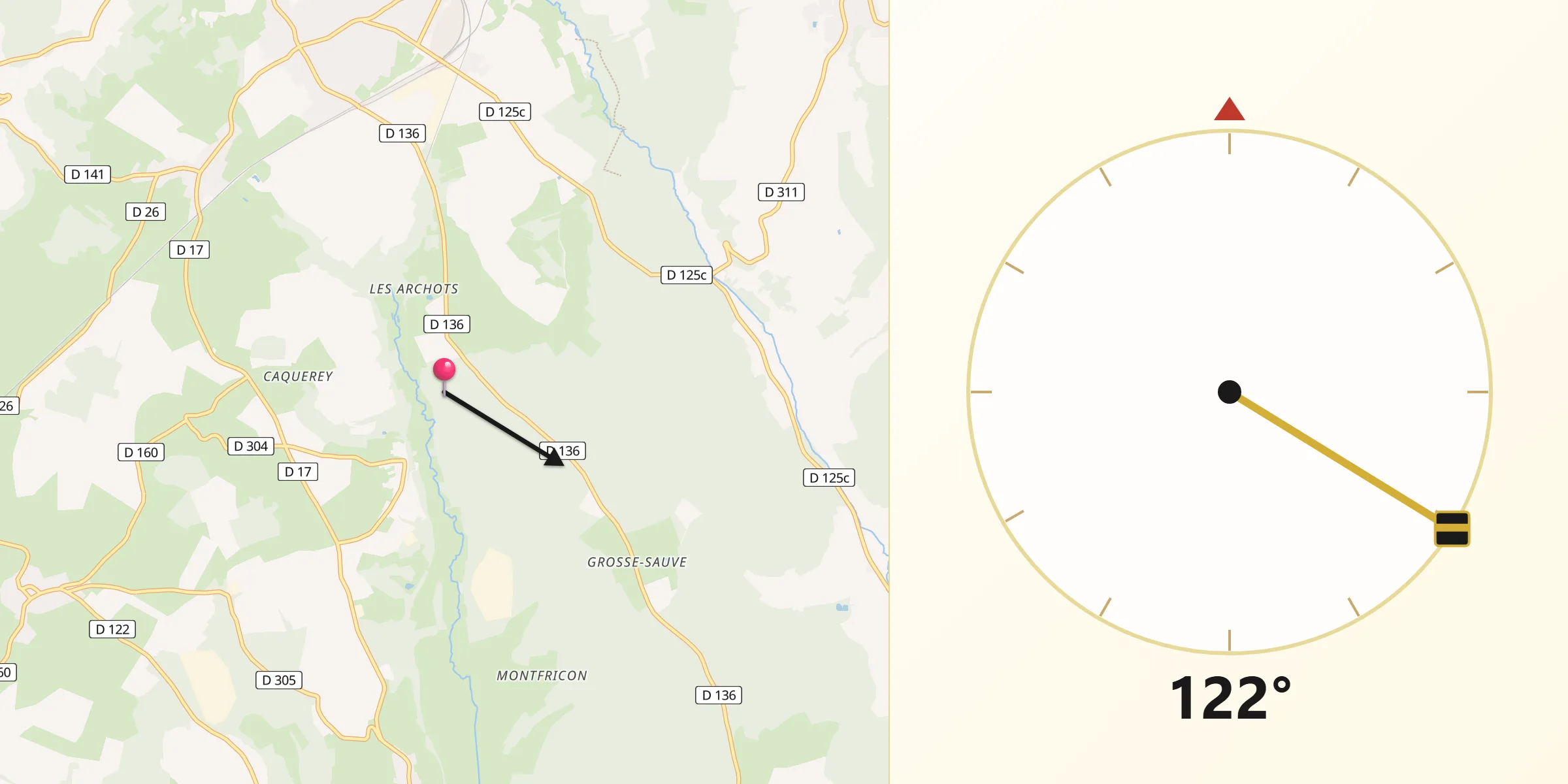 Direction vers la Qibla depuis Champsevraine