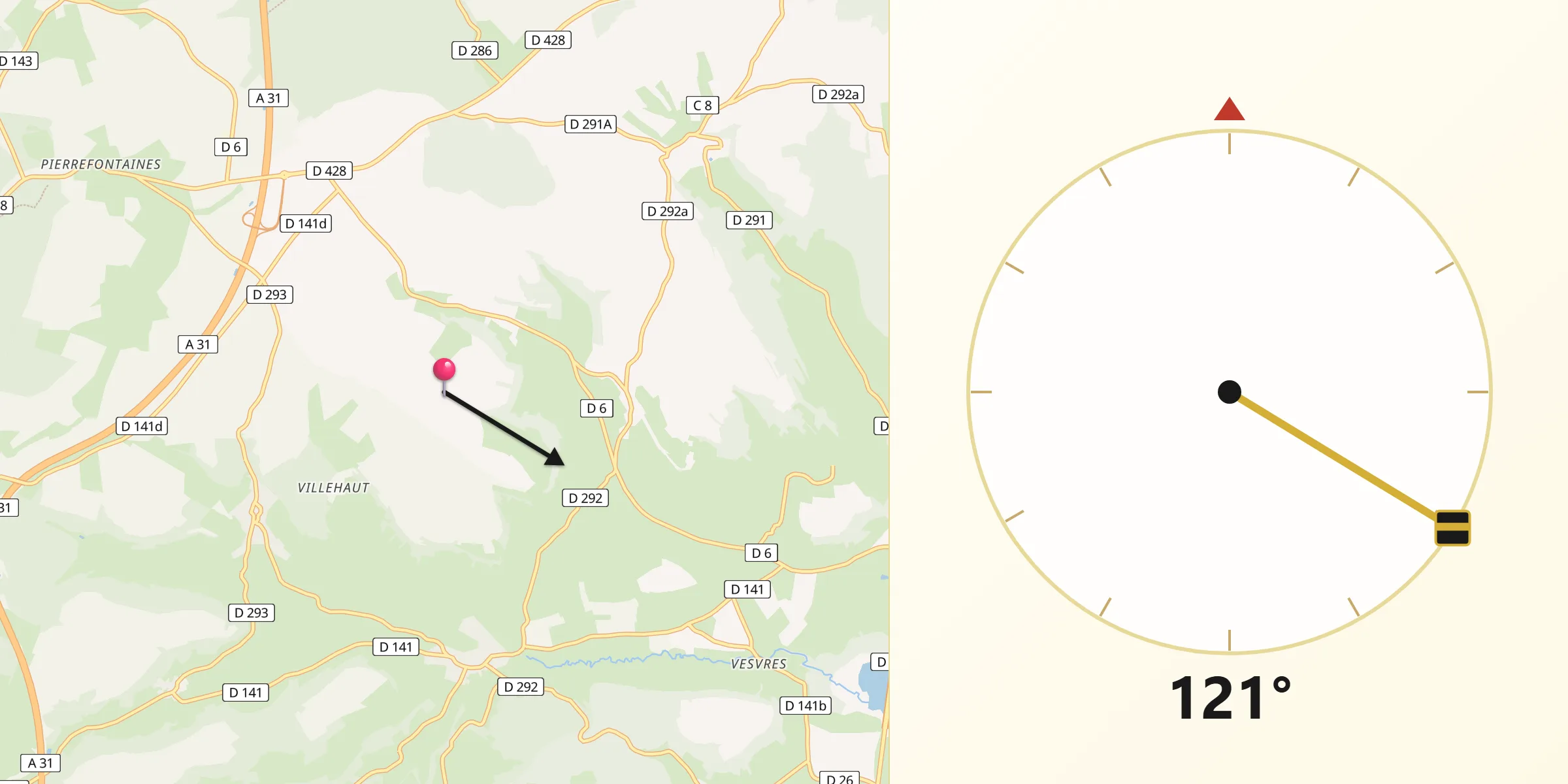 Direction vers la Qibla depuis Orcevaux