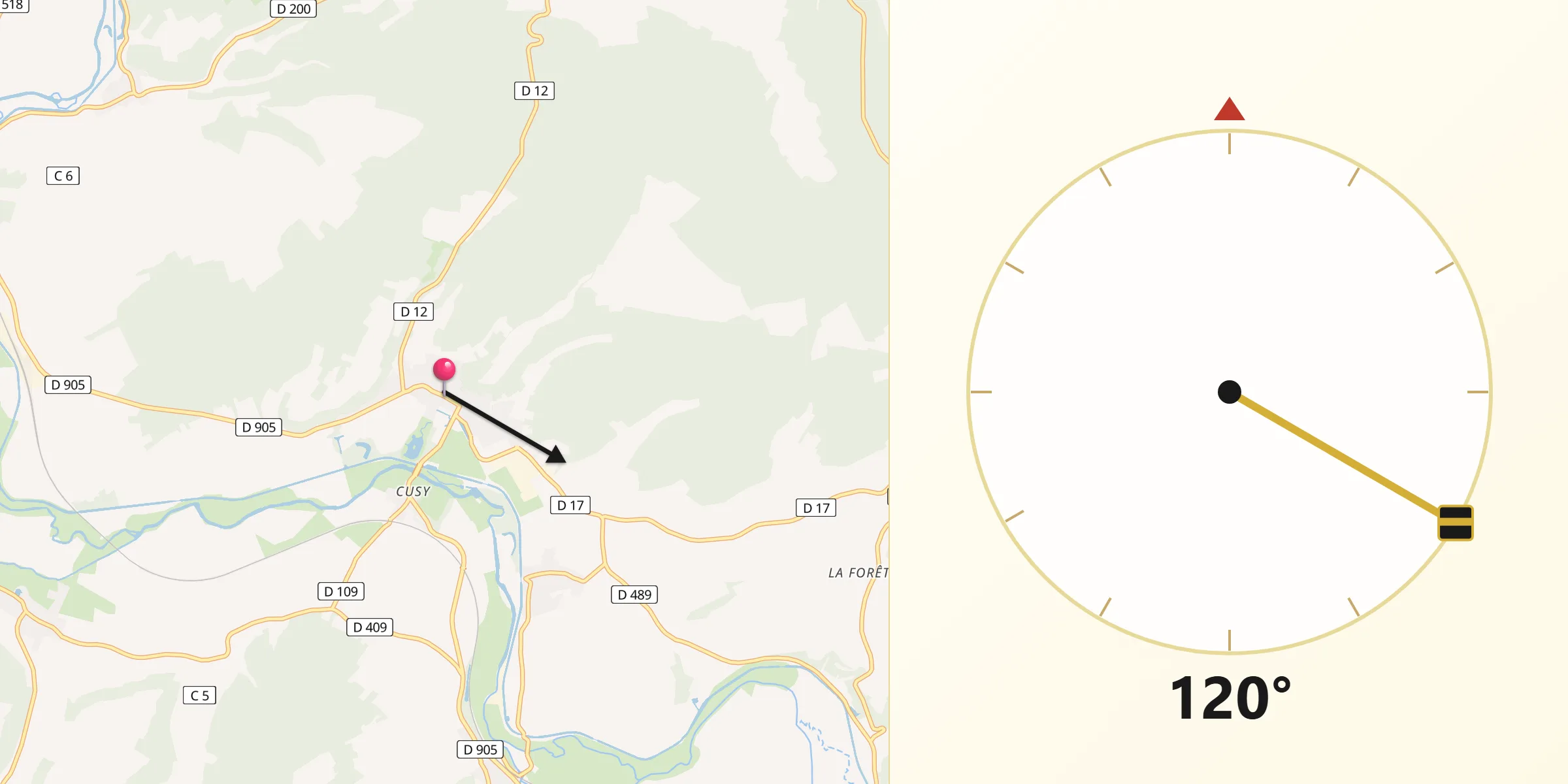 Direction vers la Qibla depuis Ancy-le-Franc