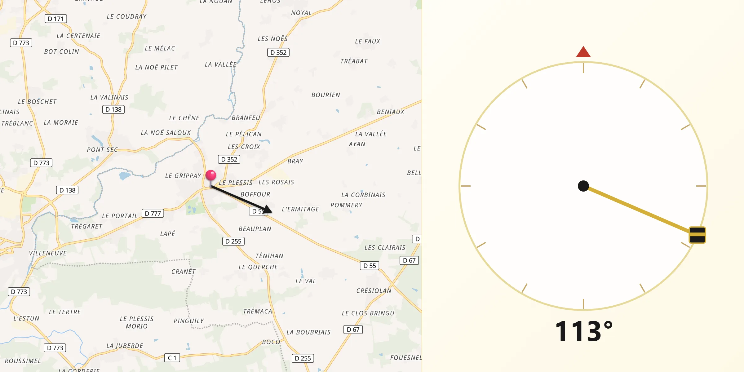 Direction vers la Qibla depuis Sixt-sur-Aff