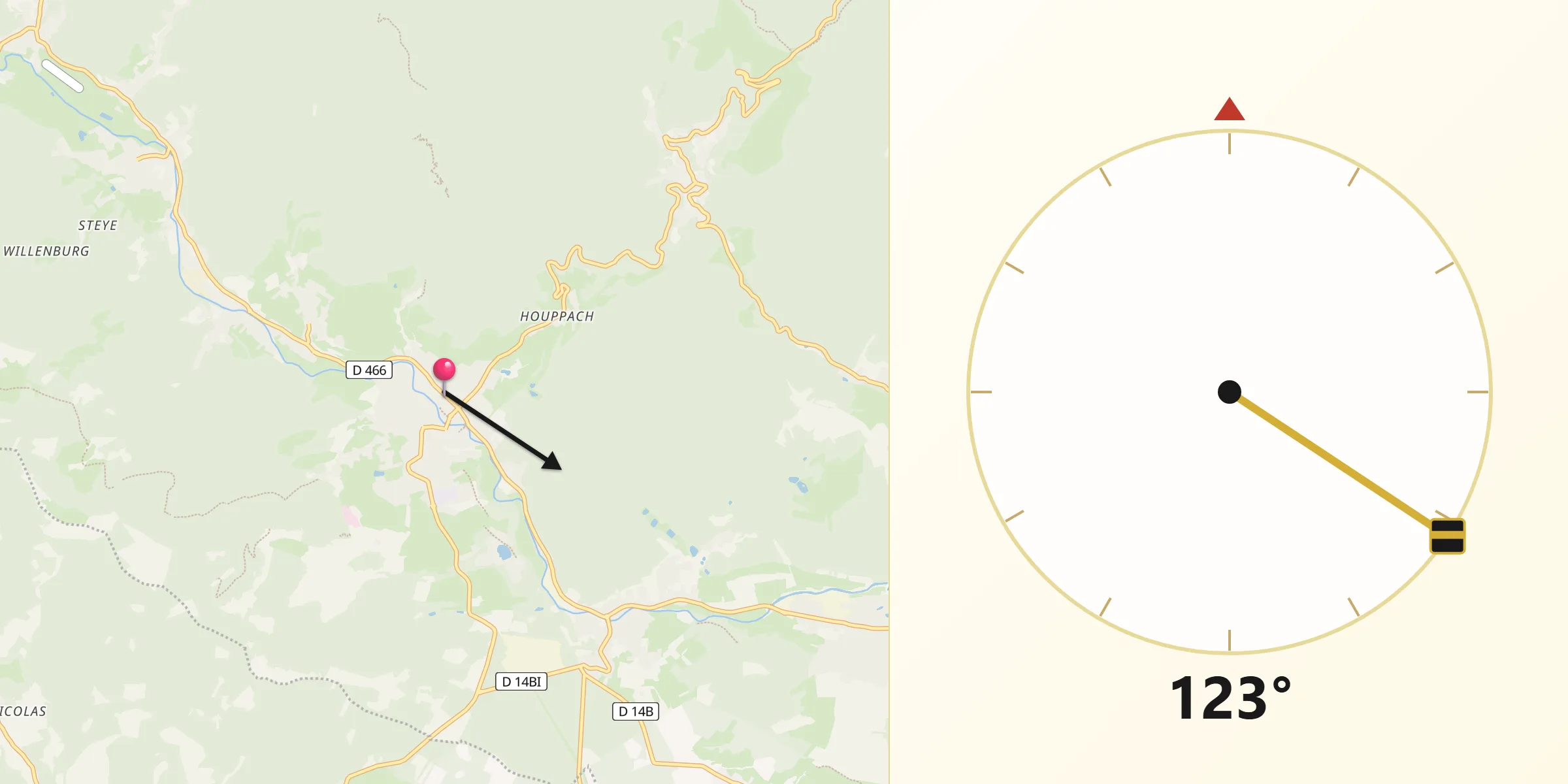 Direction vers la Qibla depuis Masevaux