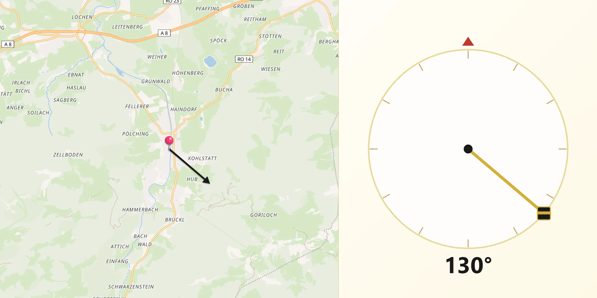 Qibla-Richtung von Aschau im Chiemgau