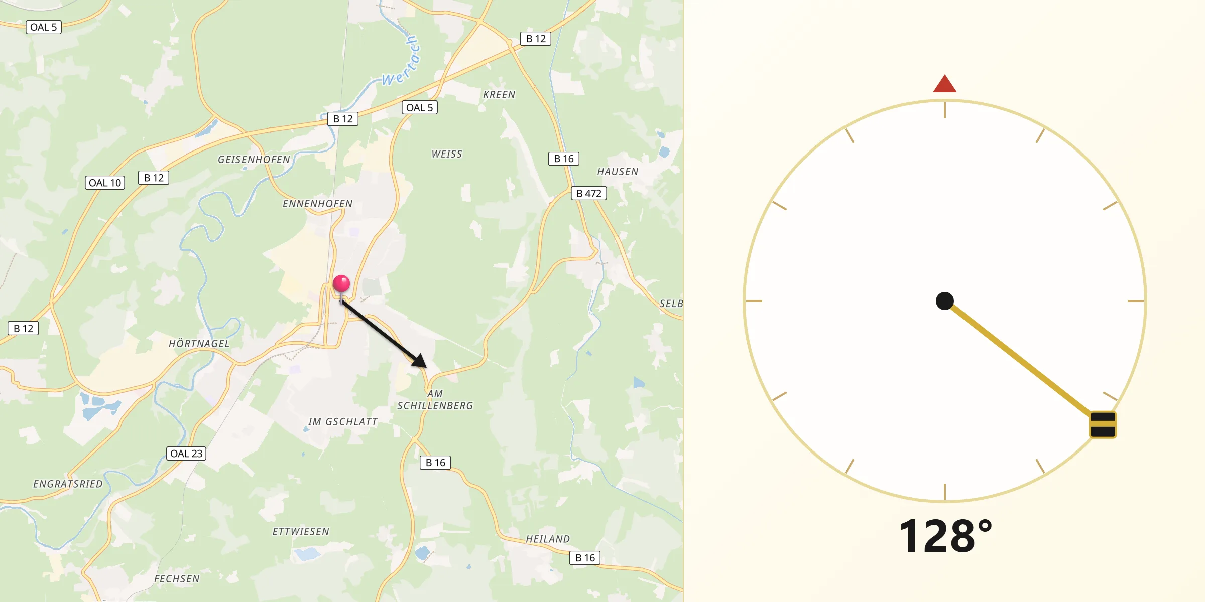 Qibla-Richtung von Marktoberdorf