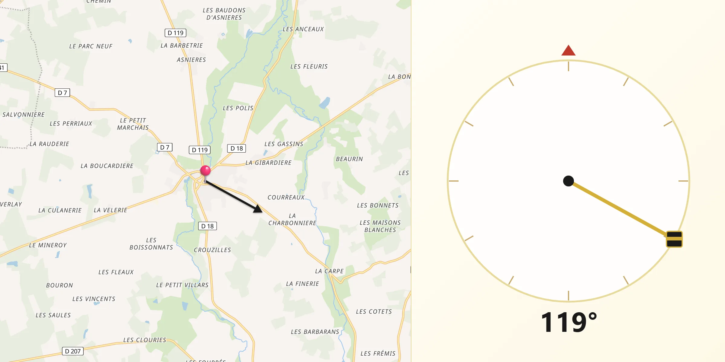 Direction vers la Qibla depuis Champignelles