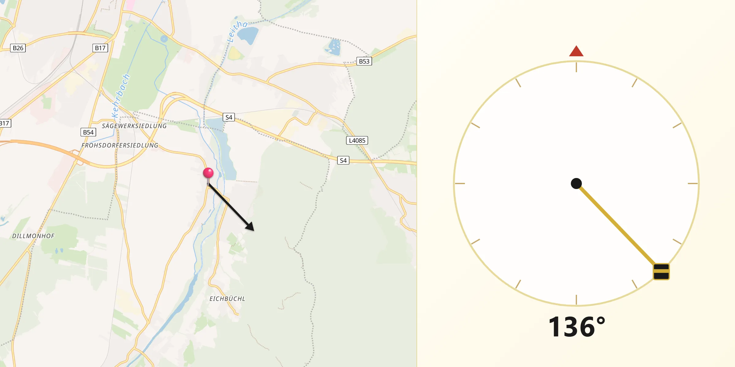 Qibla-Richtung von Katzelsdorf