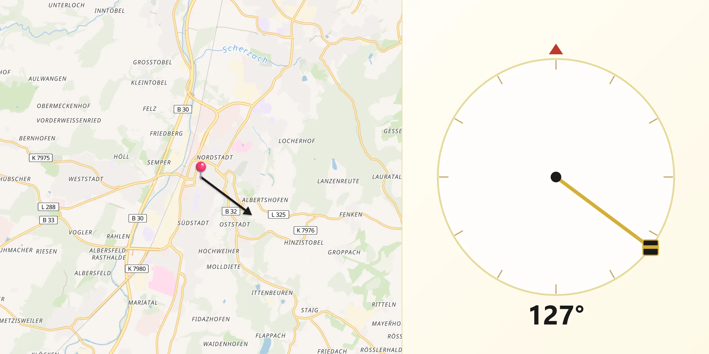 Qibla-Richtung von Ravensburg