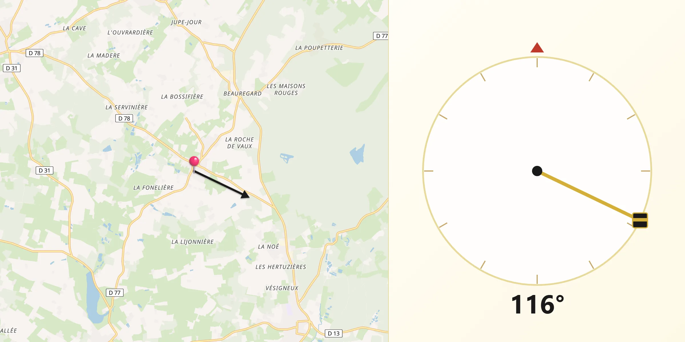 Direction vers la Qibla depuis Requeil