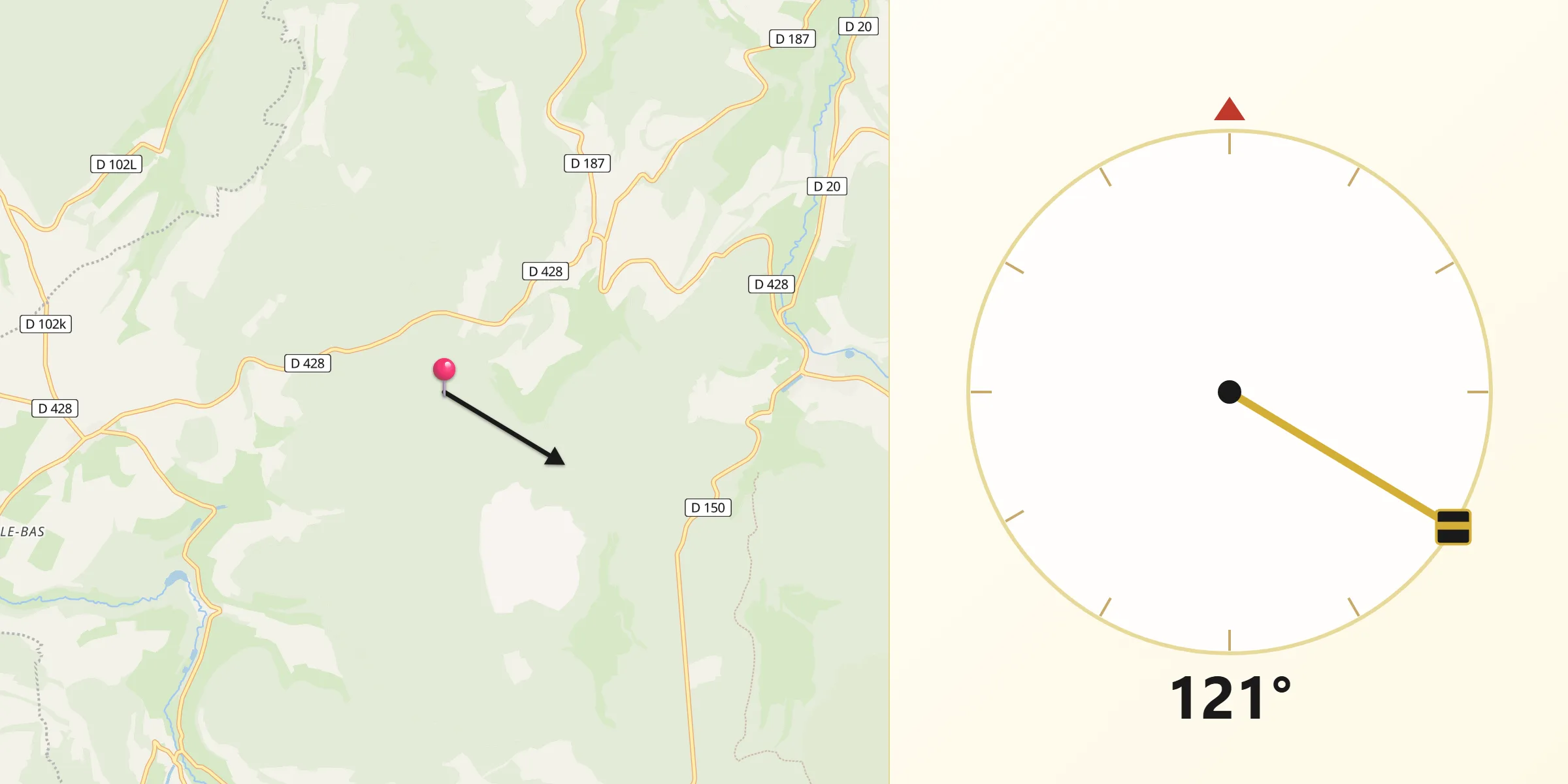 Direction vers la Qibla depuis Auberive