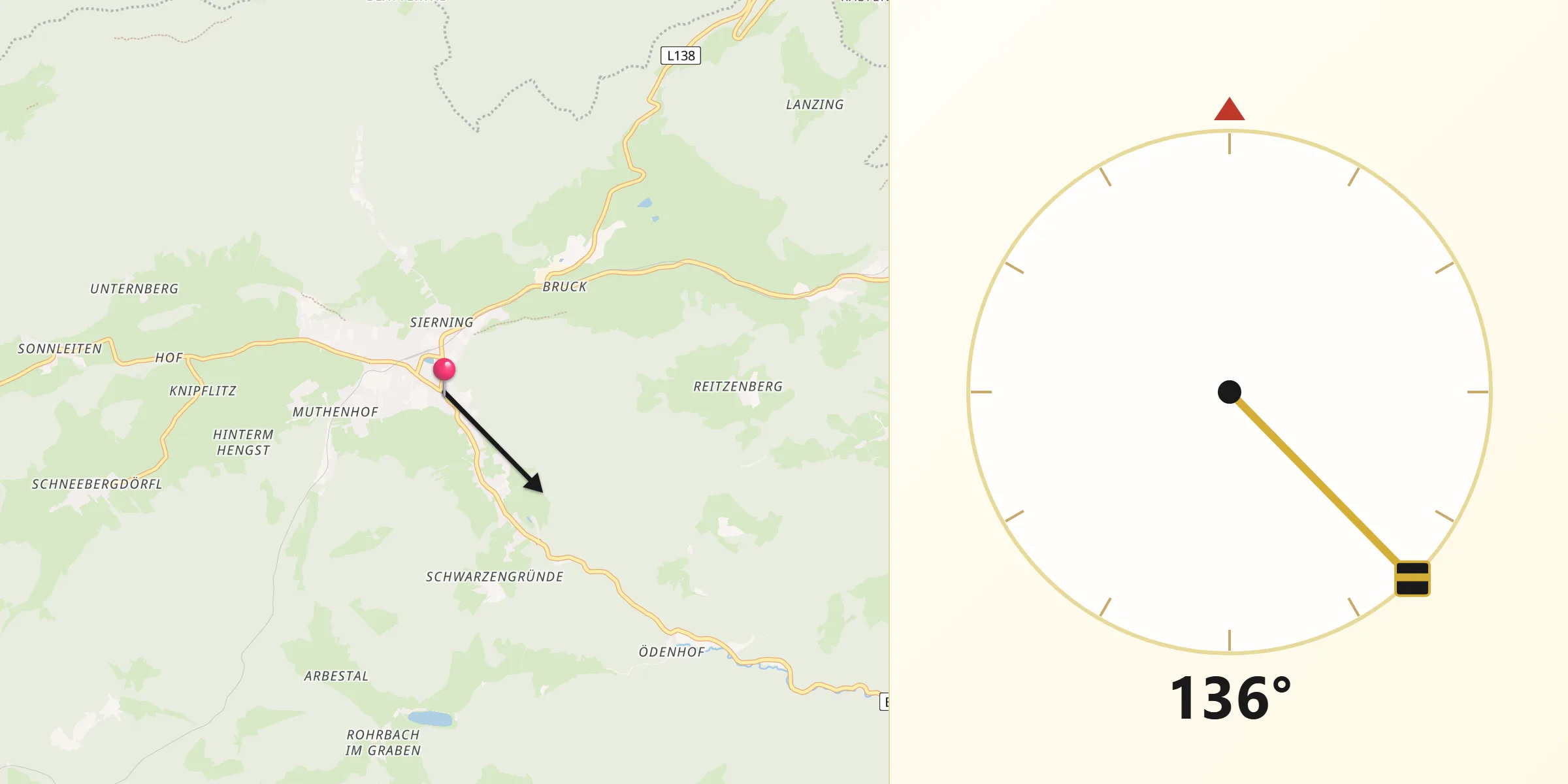 Qibla-Richtung von Puchberg am Schneeberg