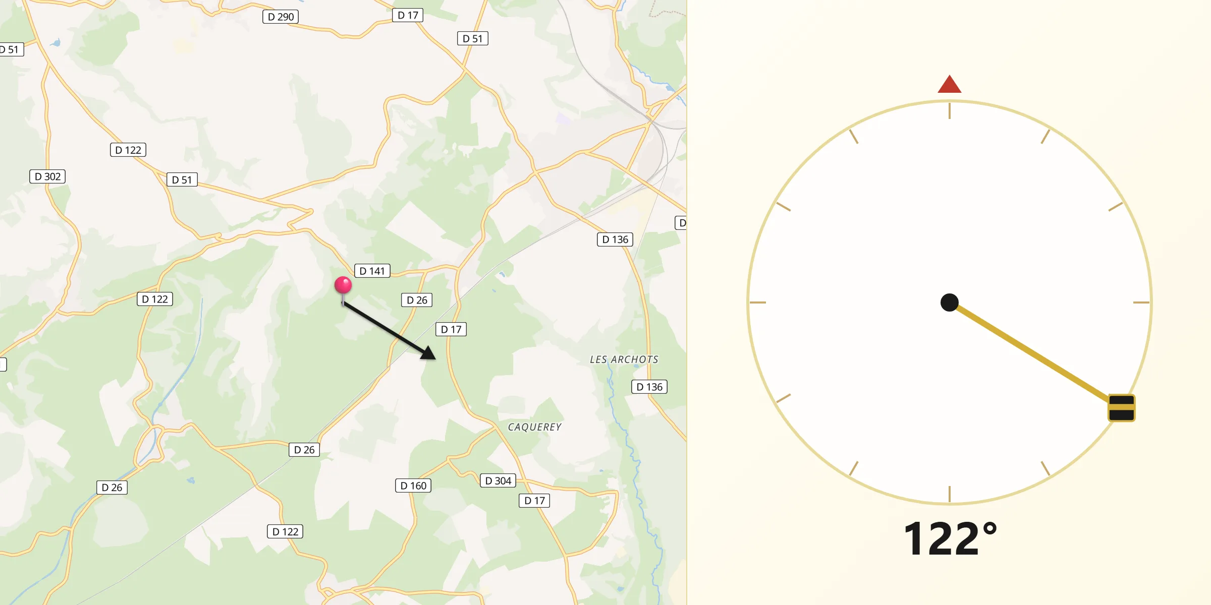 Direction vers la Qibla depuis Le Pailly