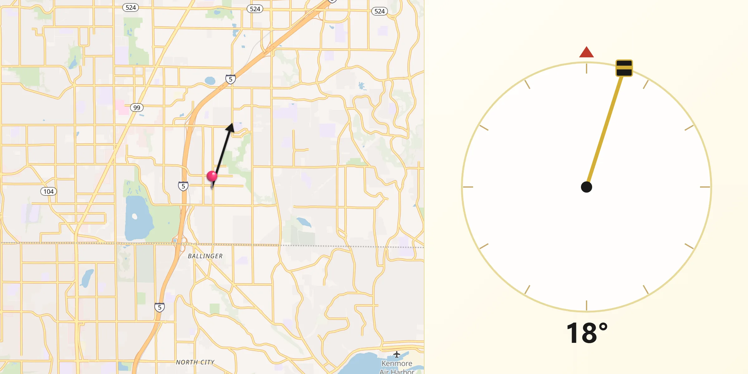 Qibla Direction from Mountlake Terrace
