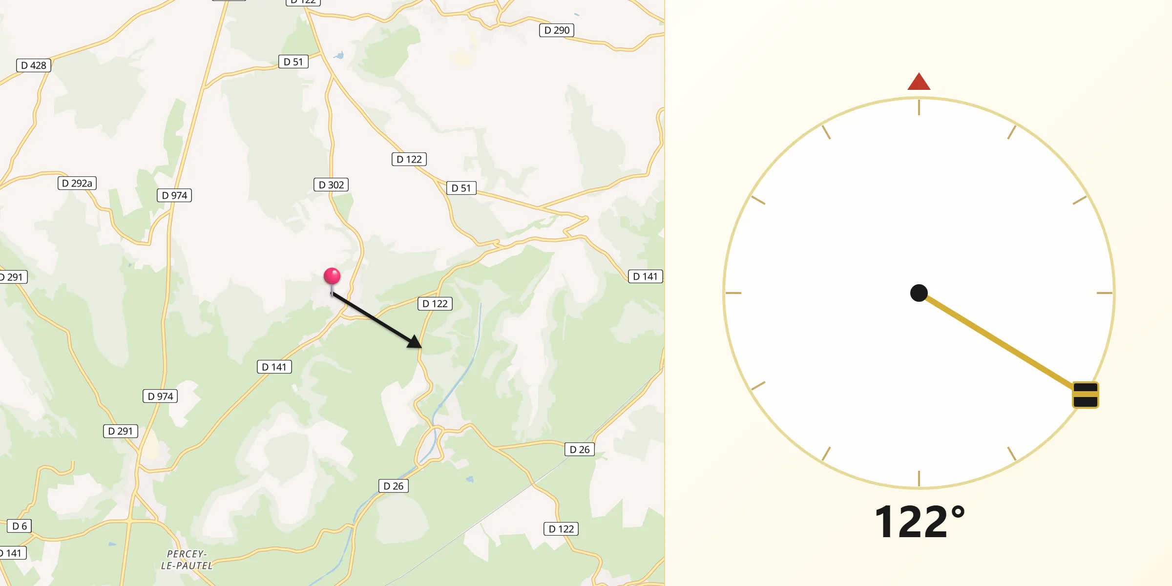 Direction vers la Qibla depuis Cohons