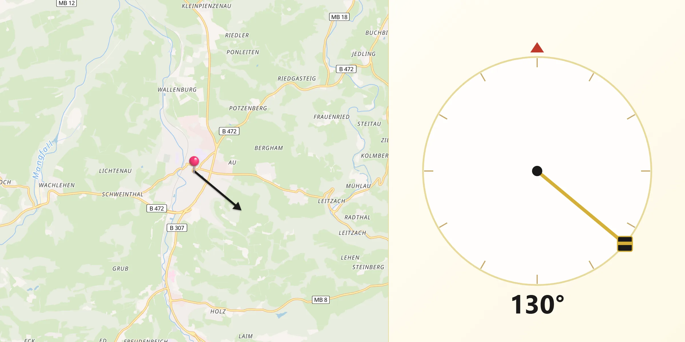 Qibla-Richtung von Miesbach