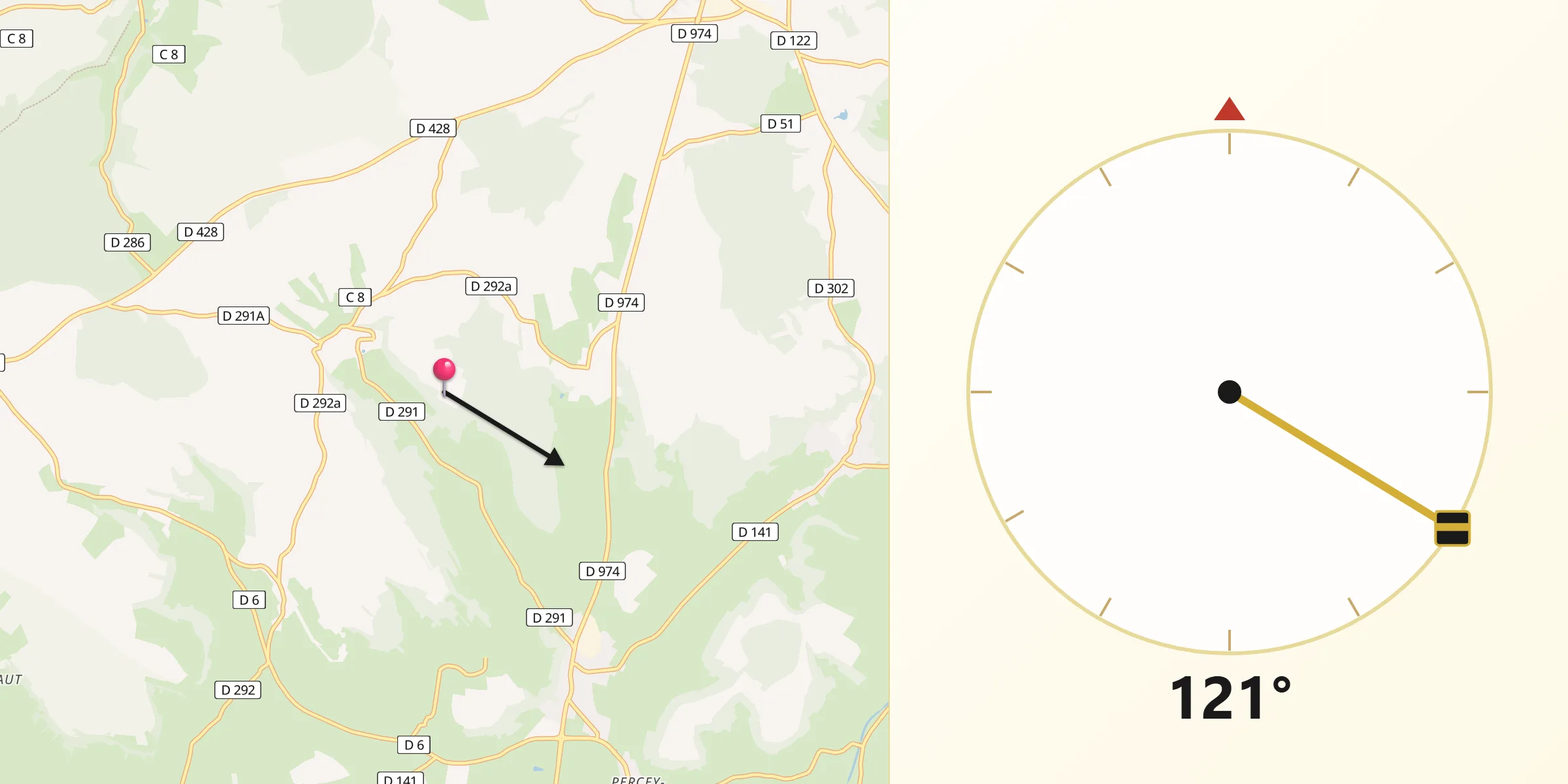 Direction vers la Qibla depuis Bourg