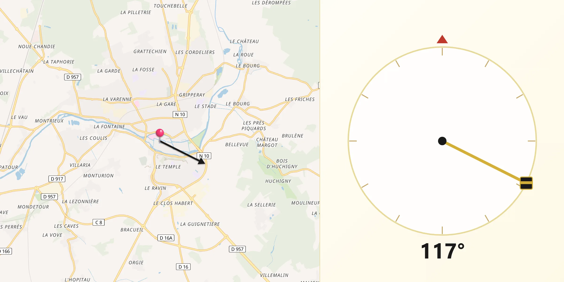 Direction vers la Qibla depuis Vendôme