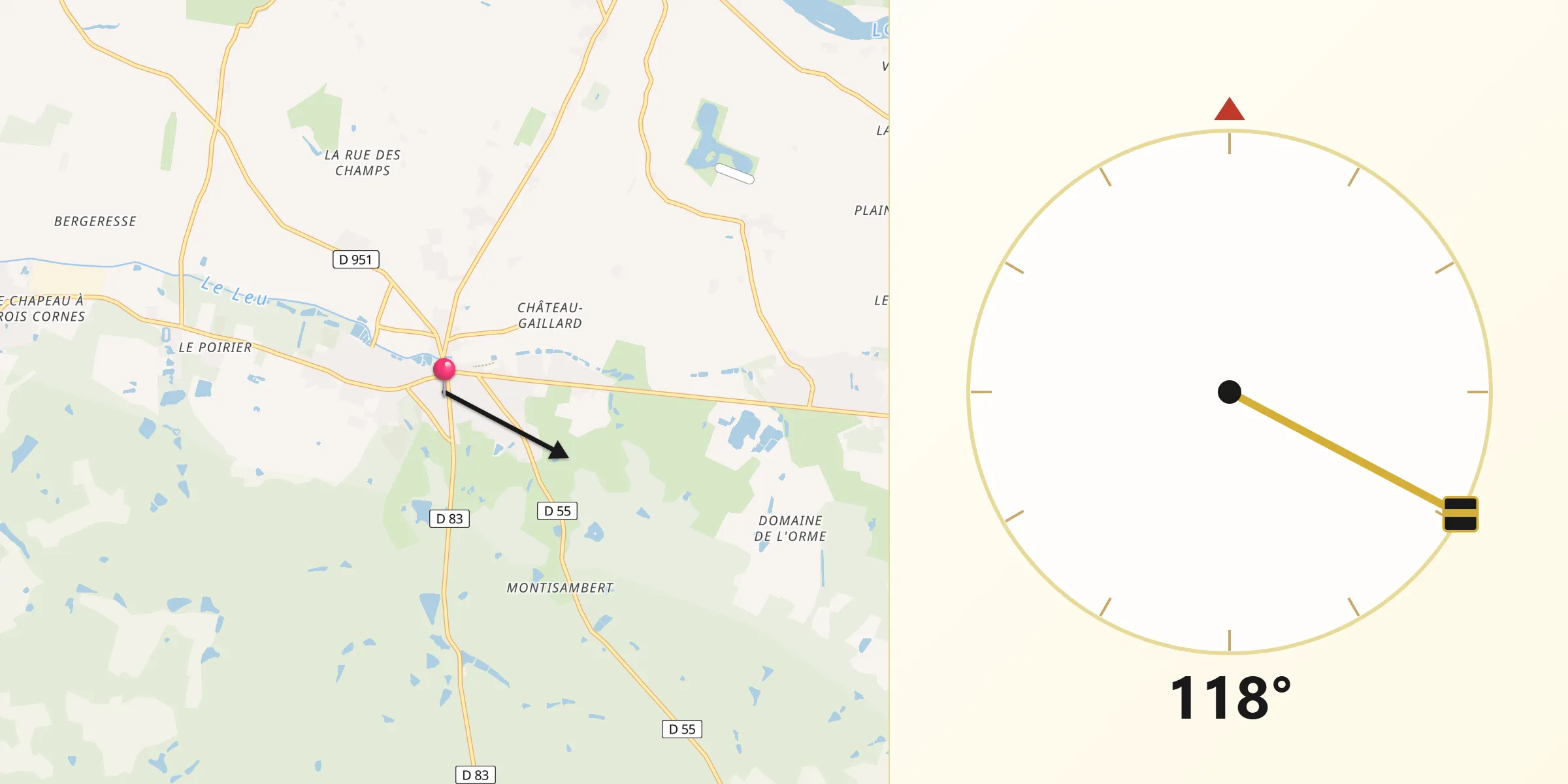 Direction vers la Qibla depuis Tigy