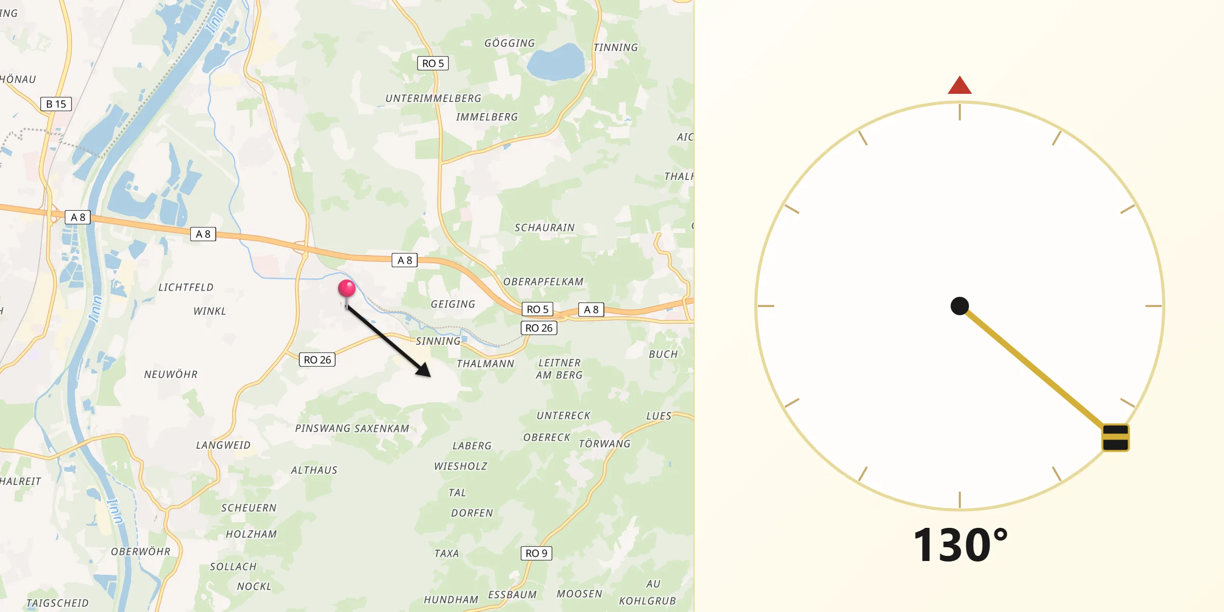 Qibla-Richtung von Rohrdorf