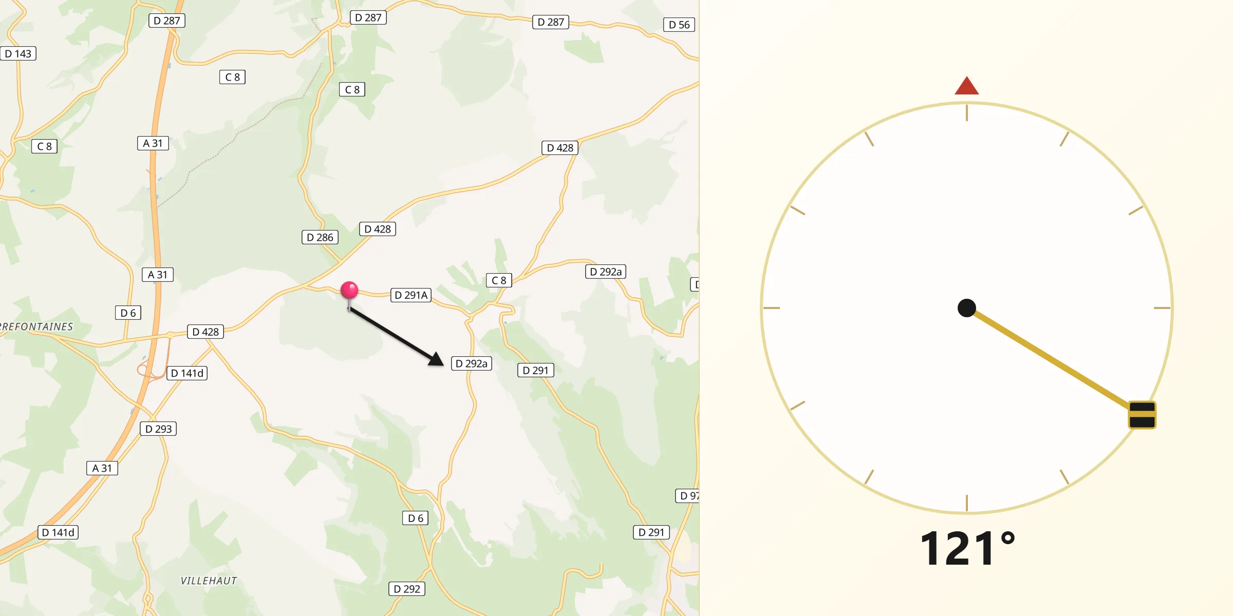Direction vers la Qibla depuis Brennes