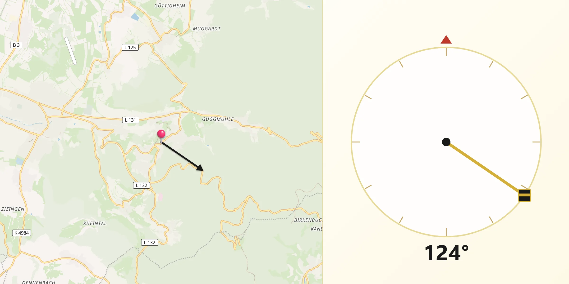 Qibla-Richtung von Badenweiler