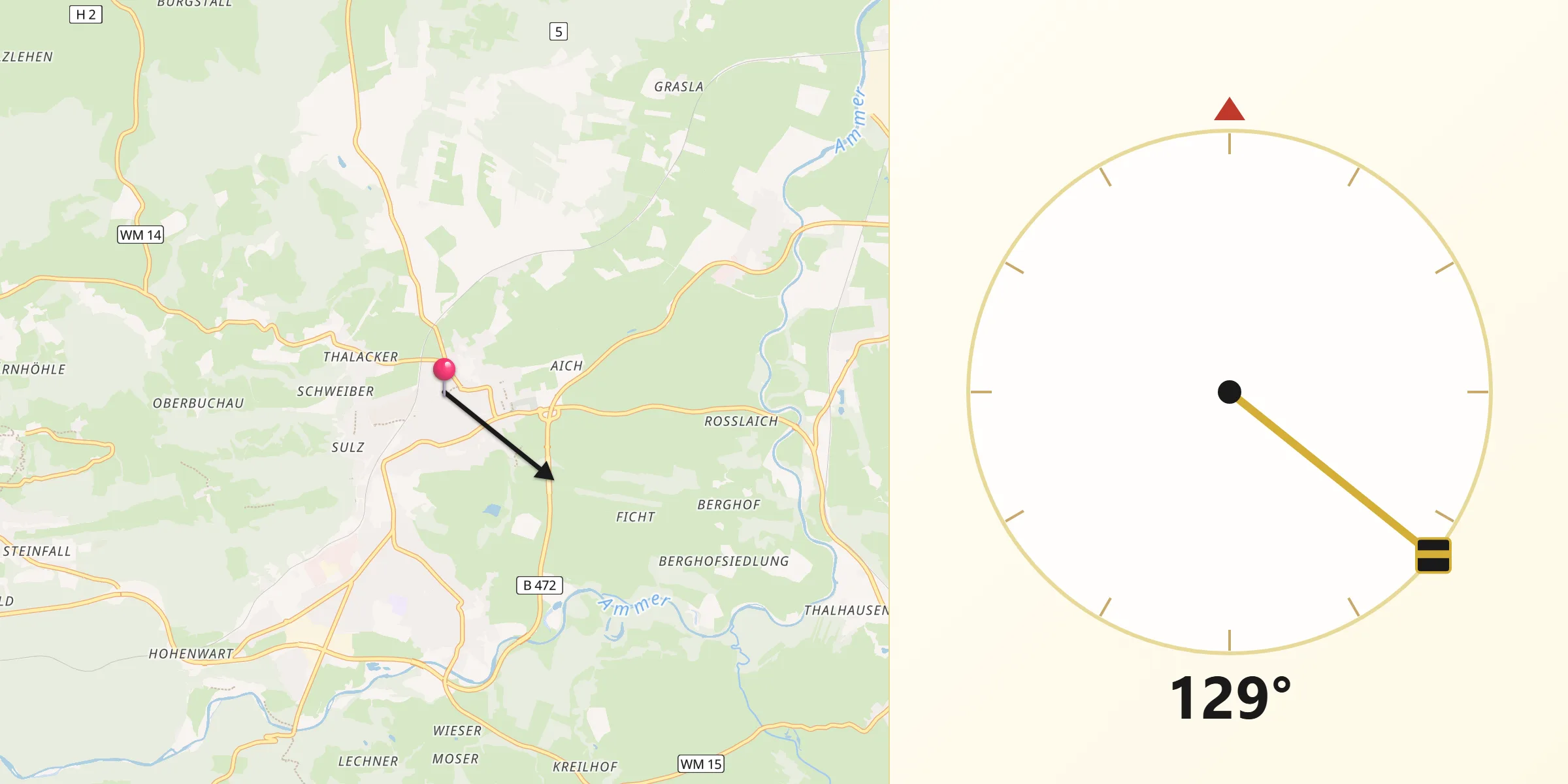 Qibla-Richtung von Peißenberg
