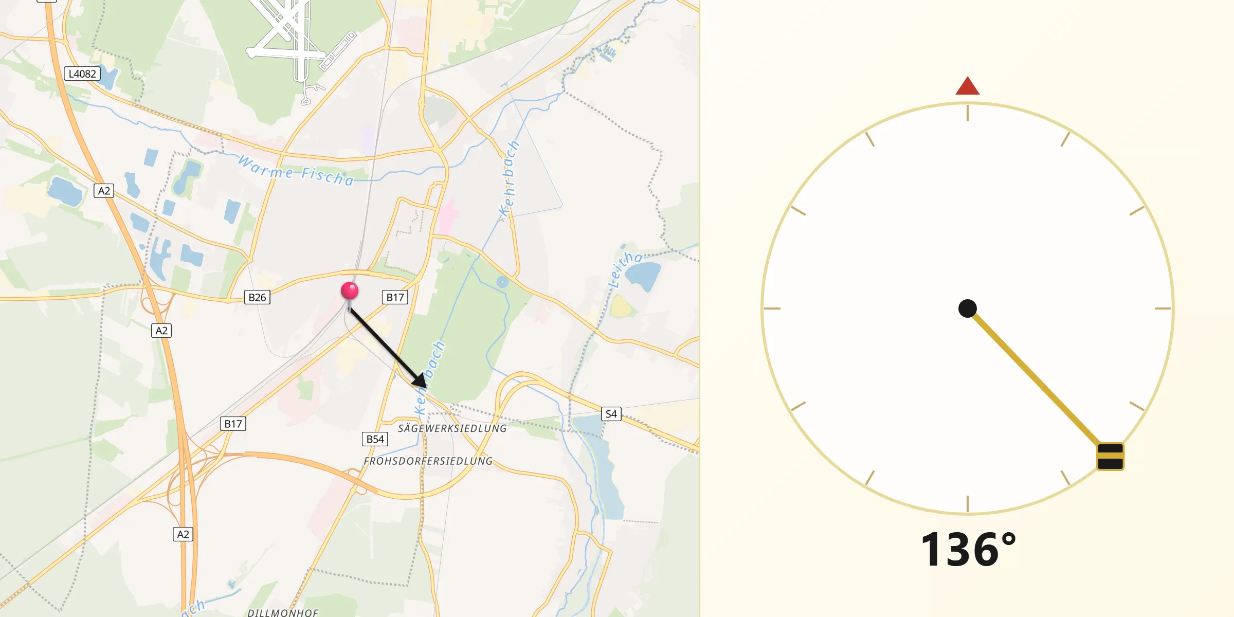 Qibla-Richtung von Wiener Neustadt