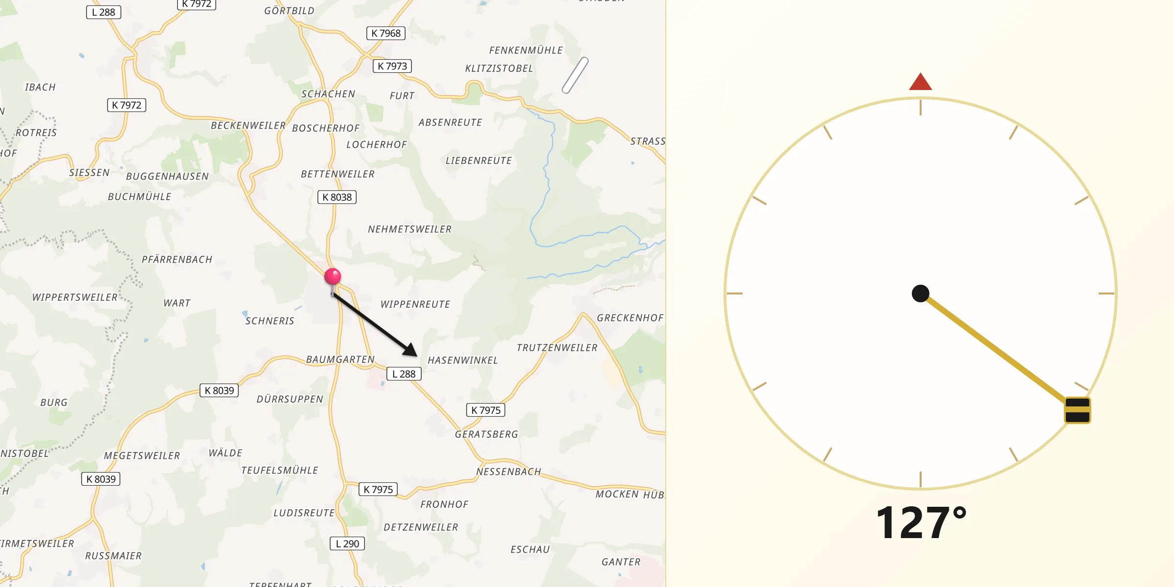 Qibla-Richtung von Horgenzell