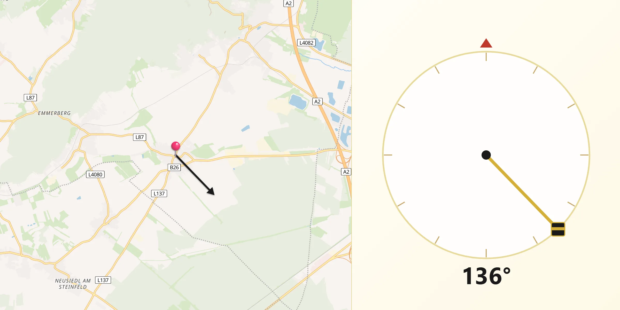 Qibla-Richtung von Weikersdorf am Steinfelde