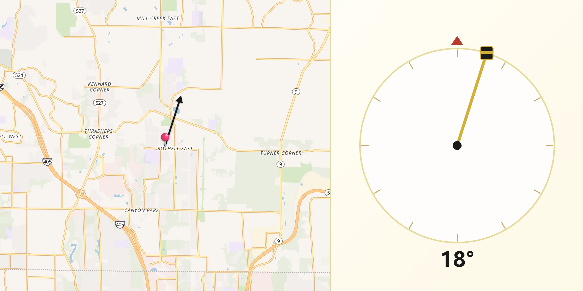 Qibla Direction from Bothell East
