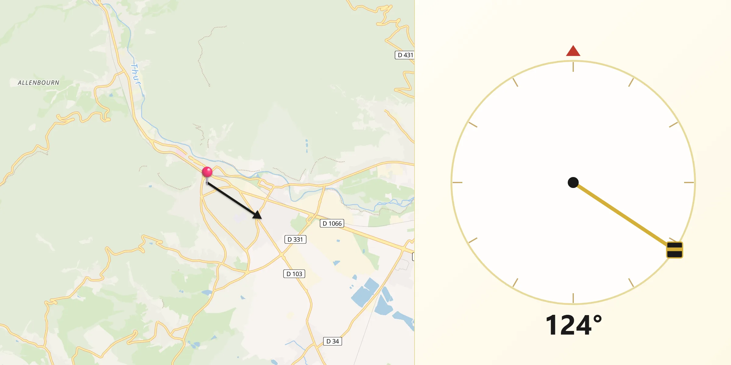 Direction vers la Qibla depuis Thann