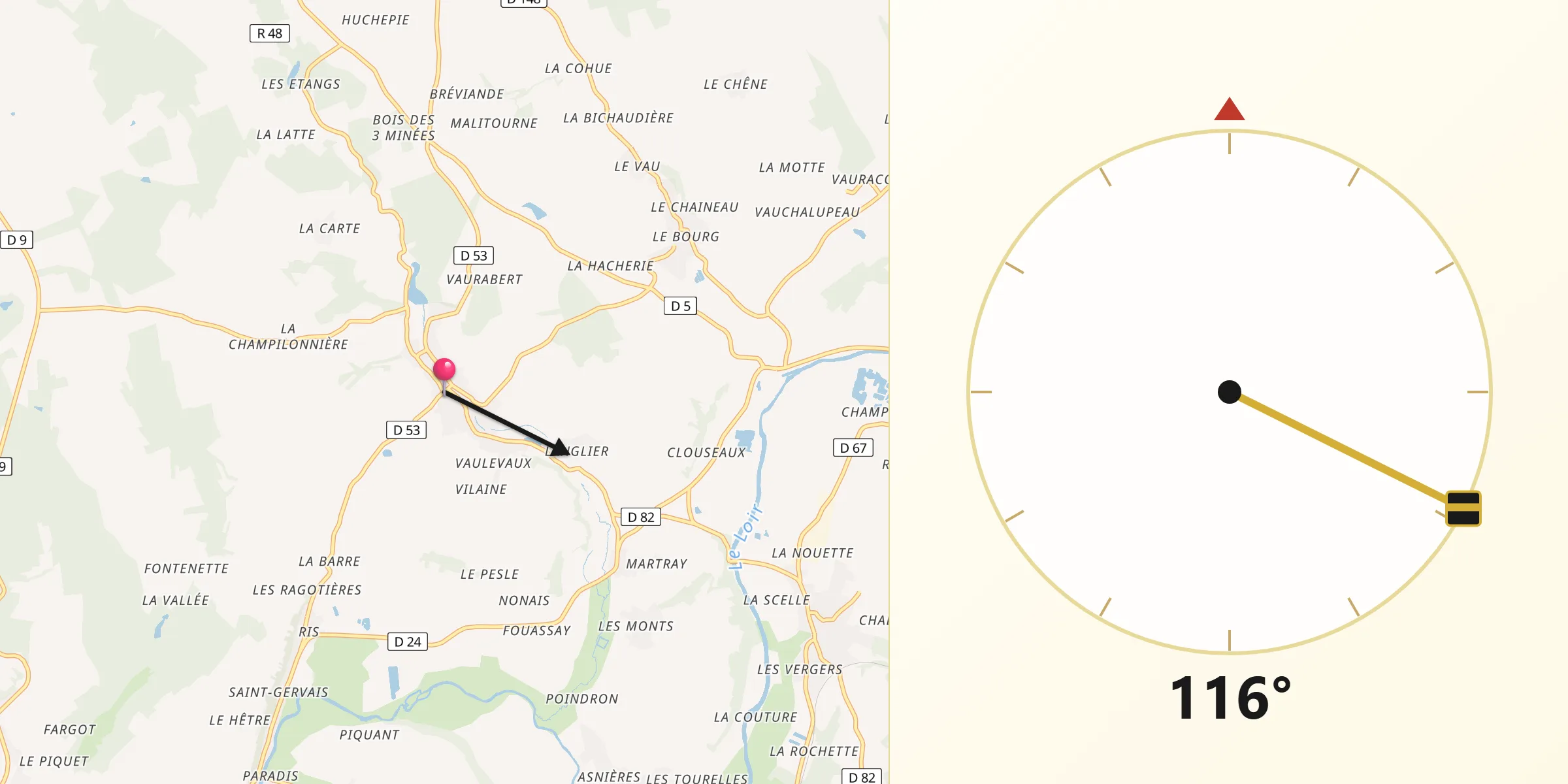 Direction vers la Qibla depuis Lunay