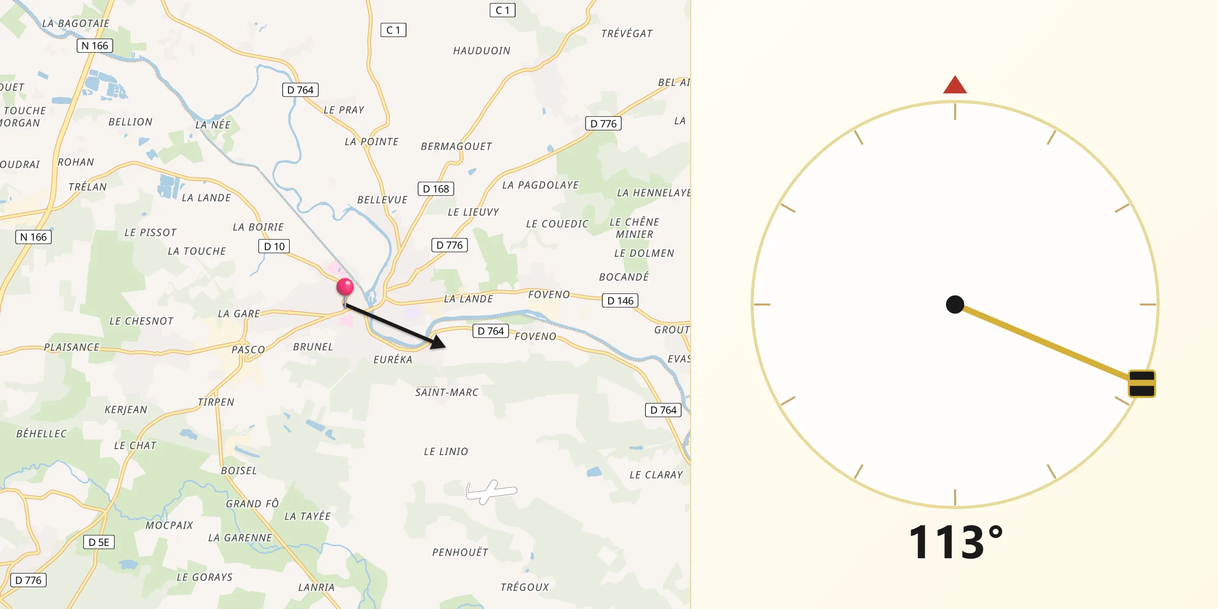 Direction vers la Qibla depuis Malestroit