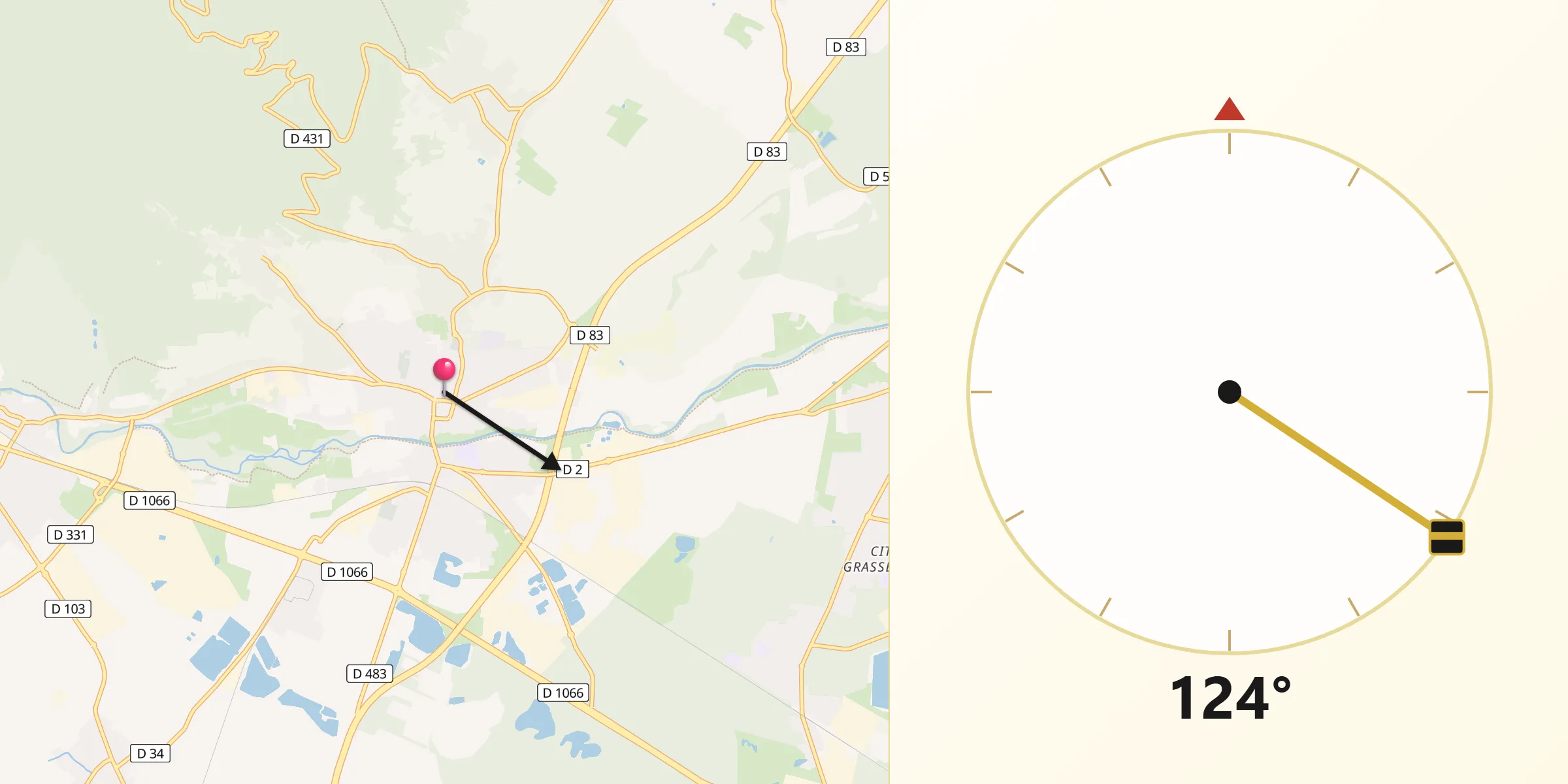 Direction vers la Qibla depuis Cernay