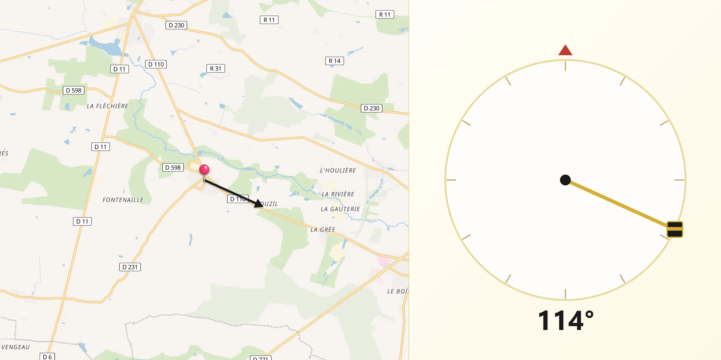 Direction vers la Qibla depuis Congrier