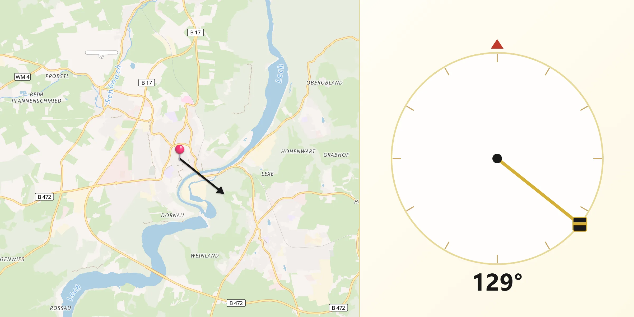 Qibla-Richtung von Schongau