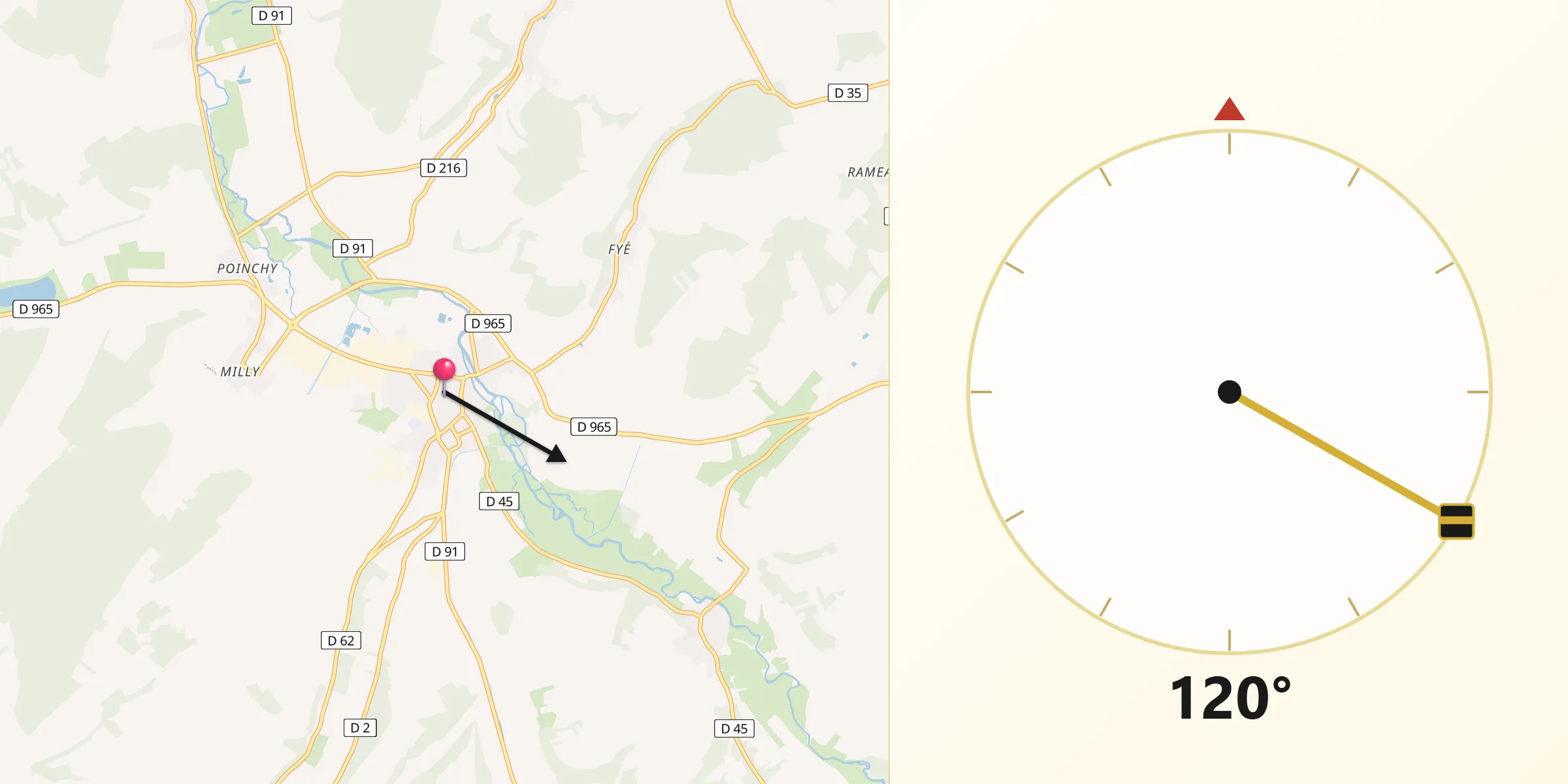 Direction vers la Qibla depuis Chablis