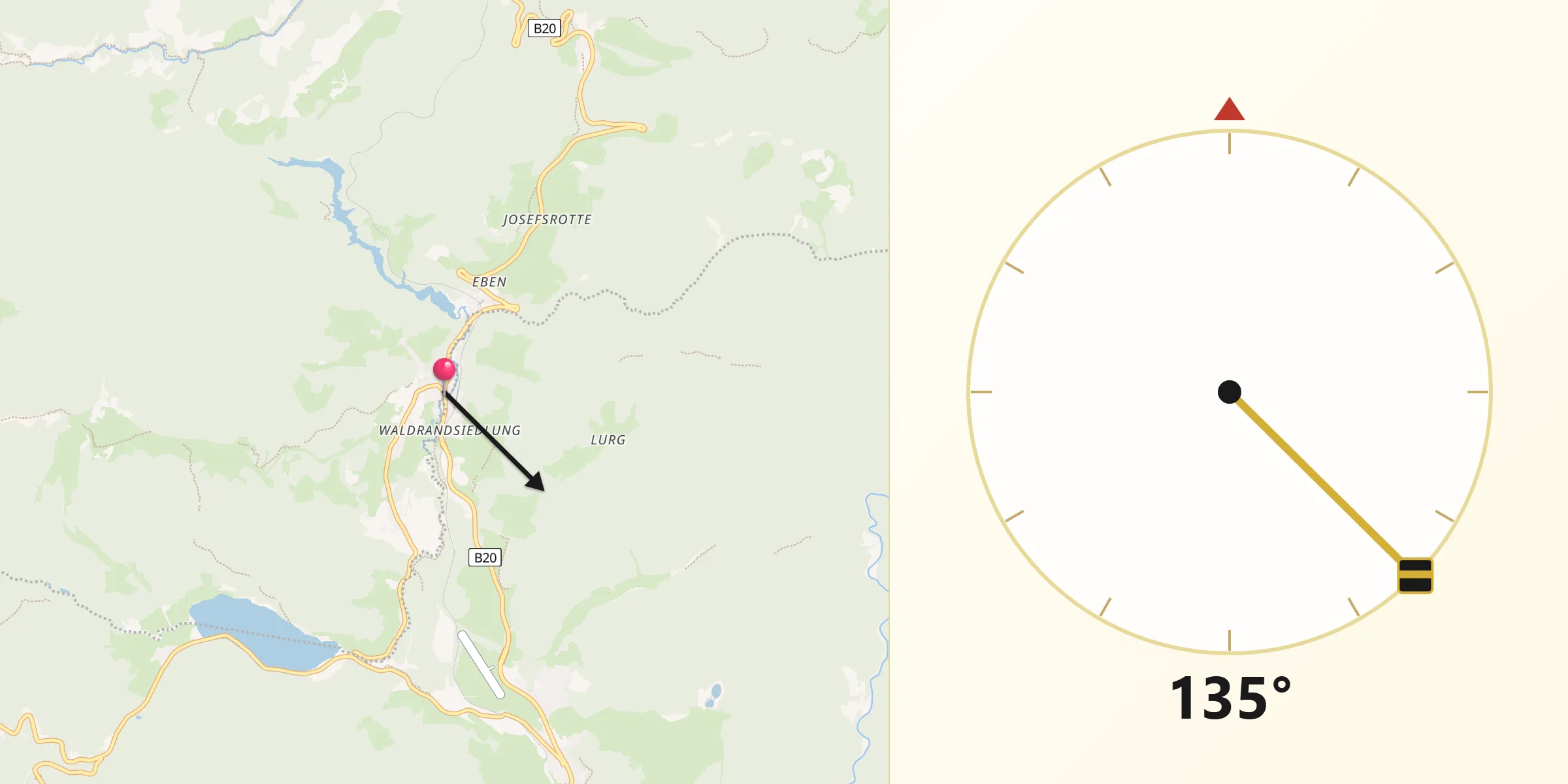 Qibla-Richtung von Mitterbach am Erlaufsee