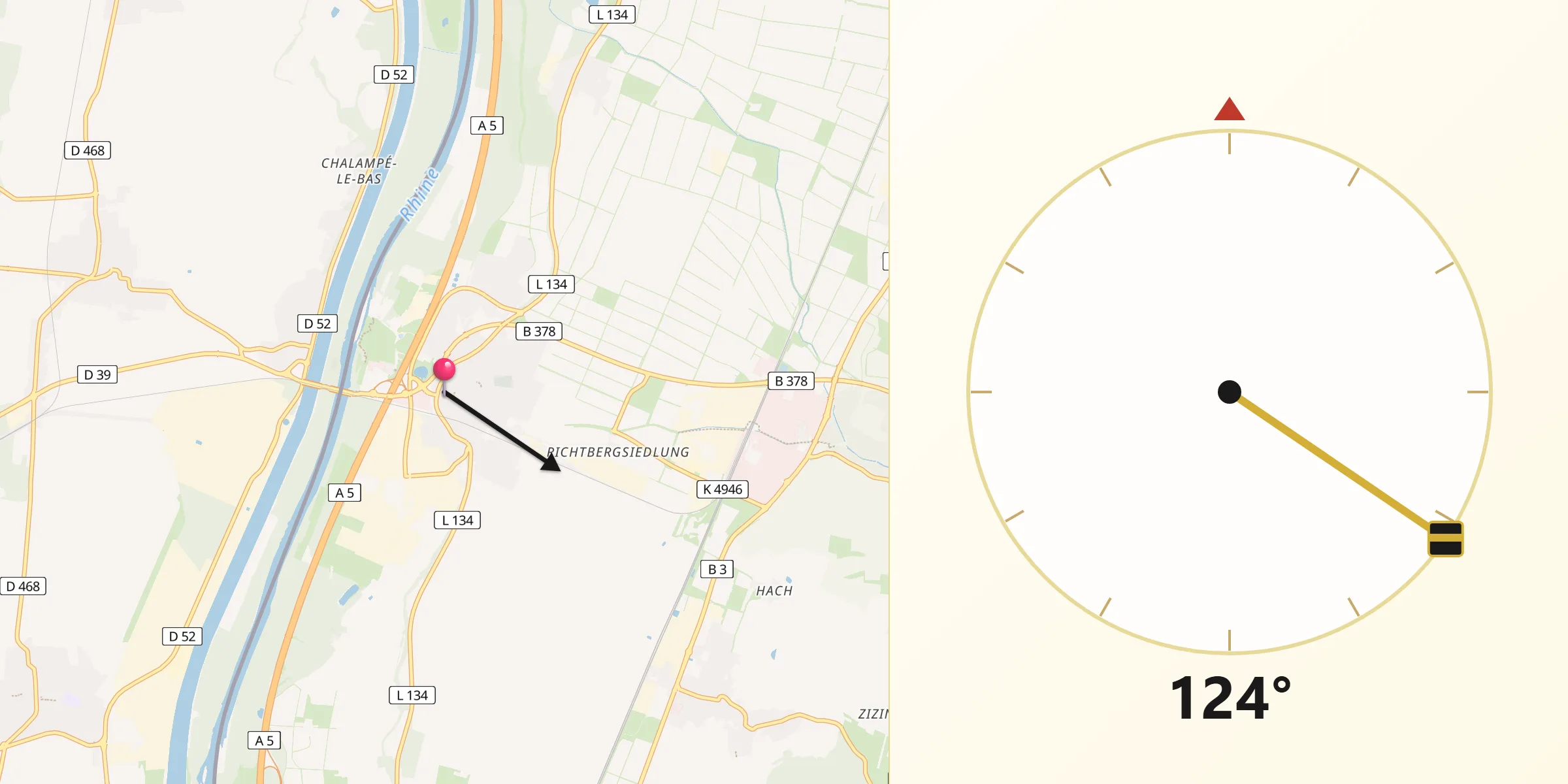 Qibla-Richtung von Neuenburg am Rhein