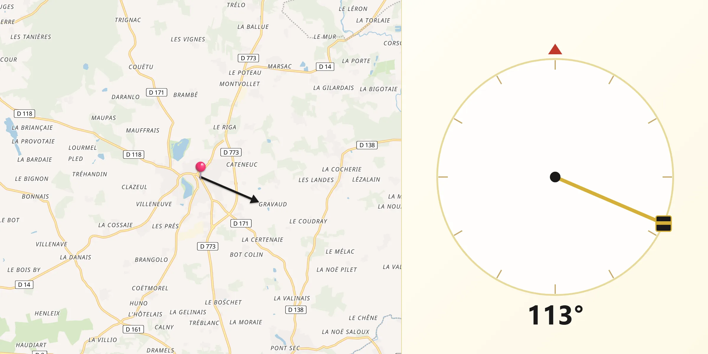 Direction vers la Qibla depuis Carentoir