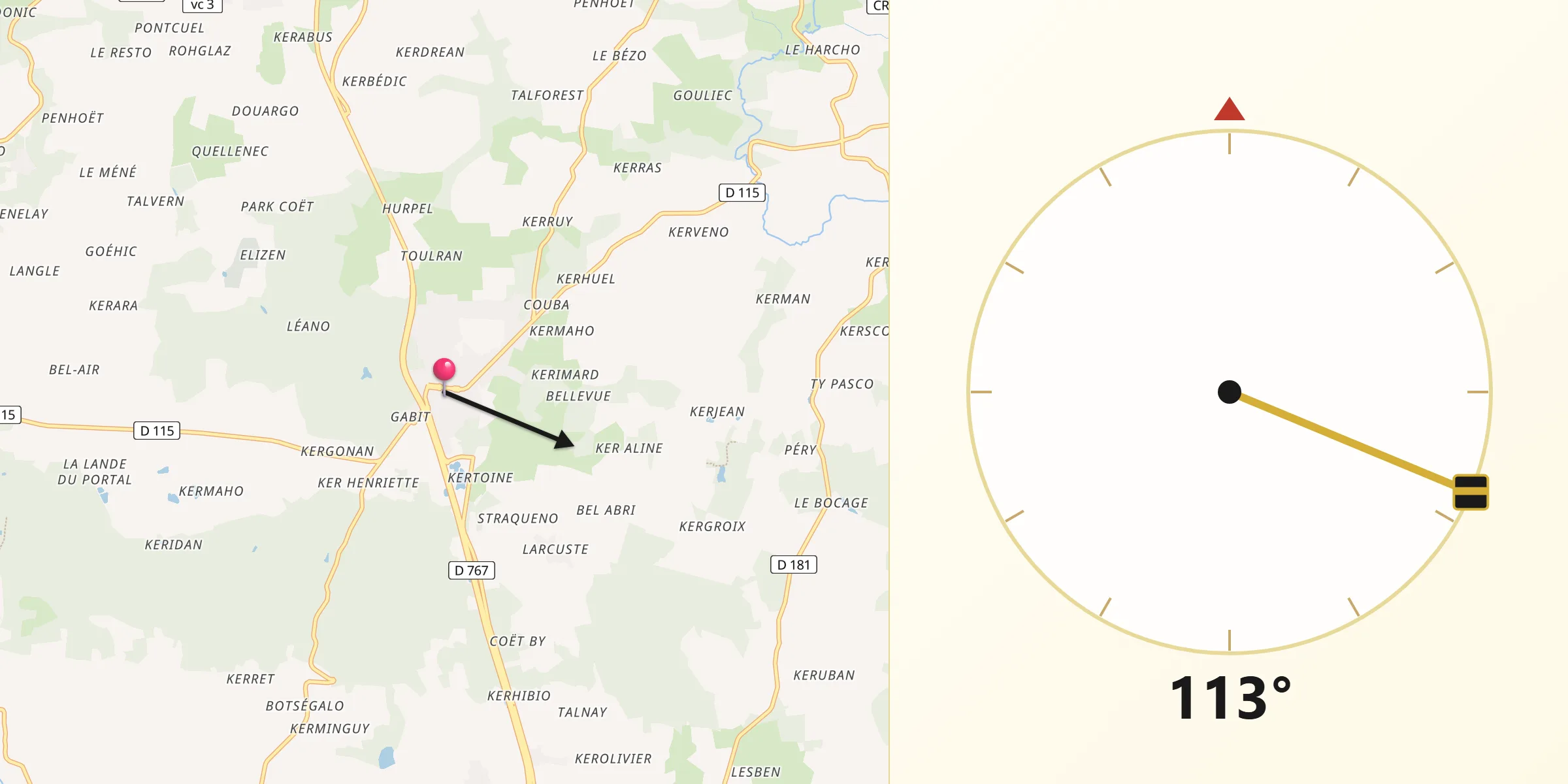 Direction vers la Qibla depuis Colpo