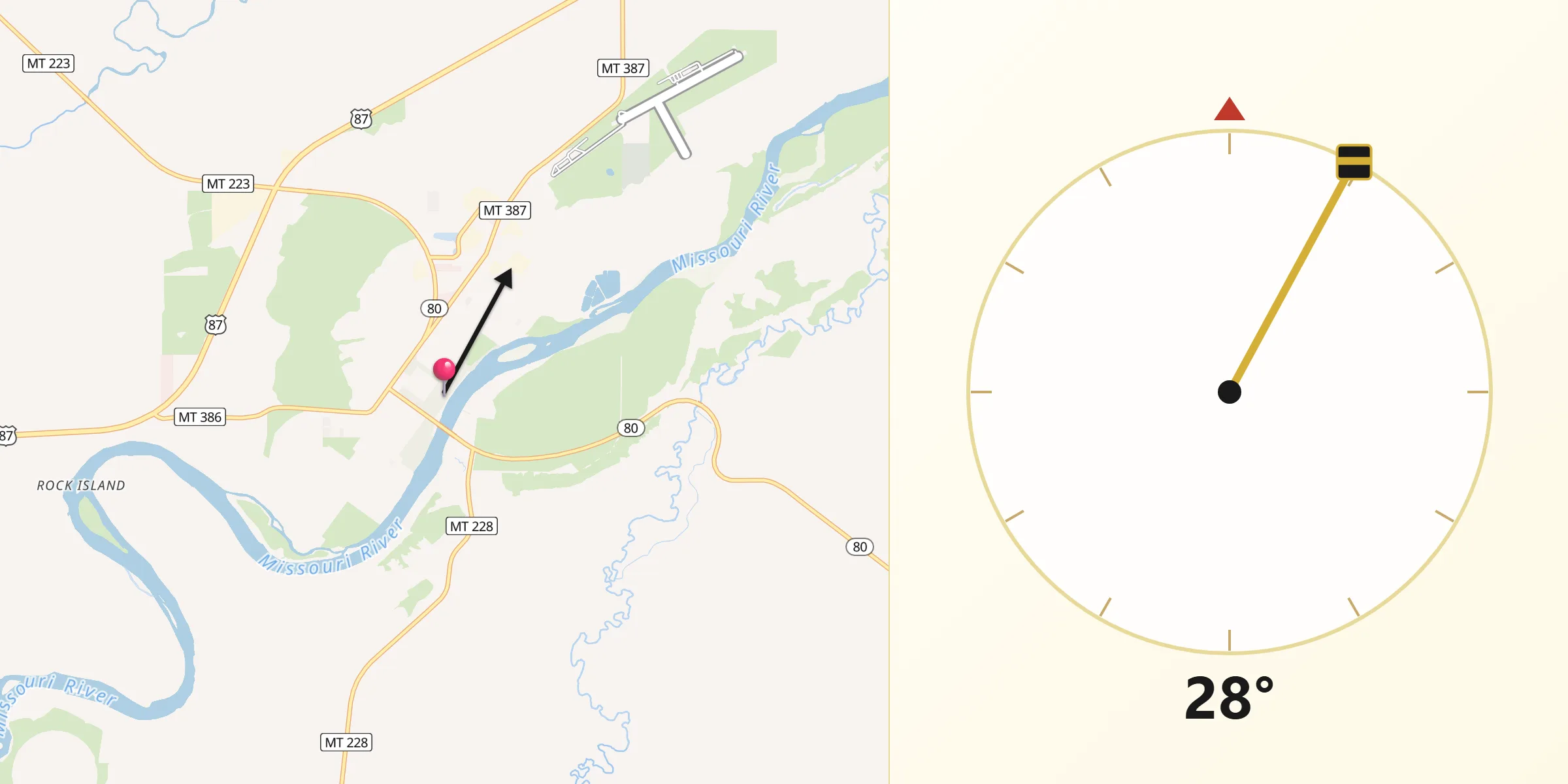 Qibla Direction from Fort Benton
