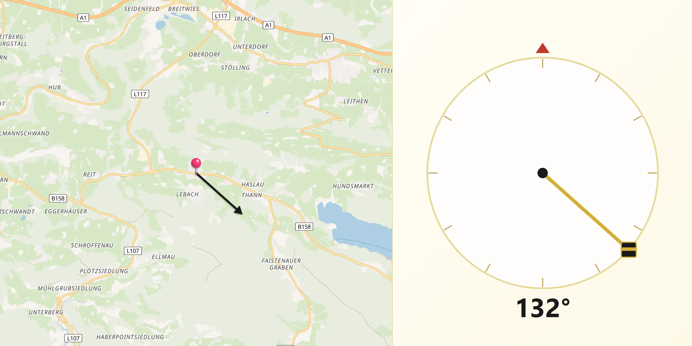 Qibla-Richtung von Hof bei Salzburg